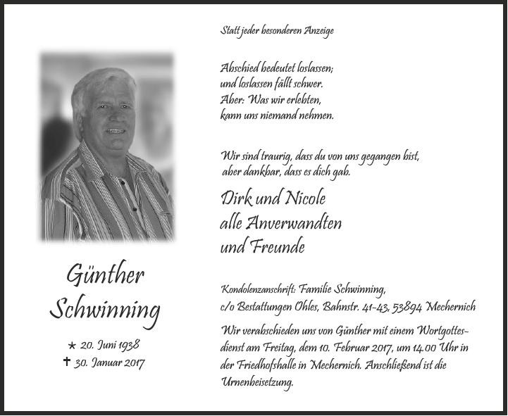 Traueranzeige von Günther Schwinning