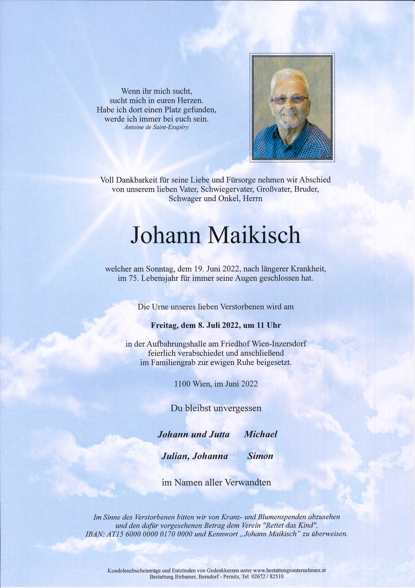 Traueranzeige von Johann Maikisch