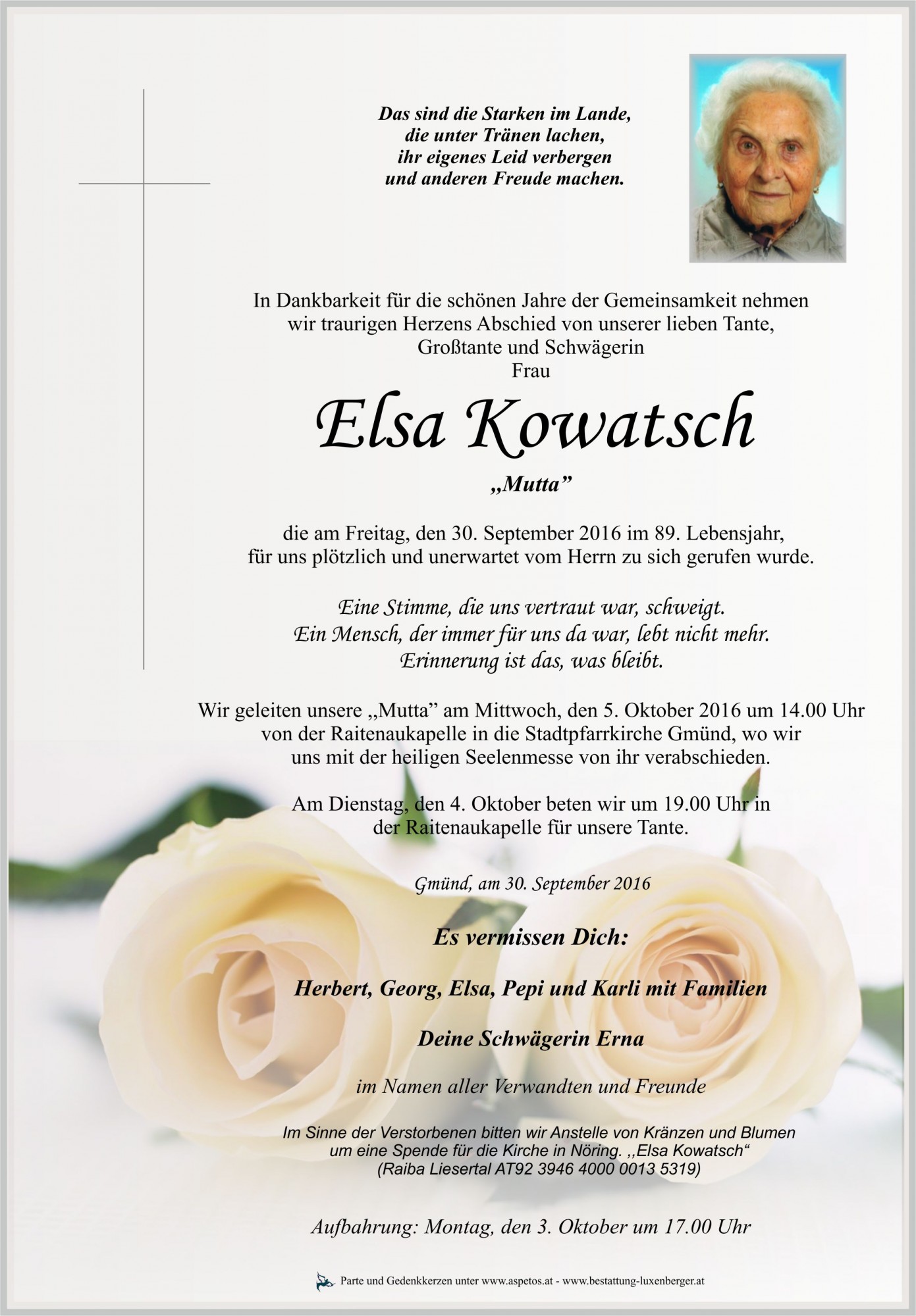 Traueranzeige von Elsa Kowatsch