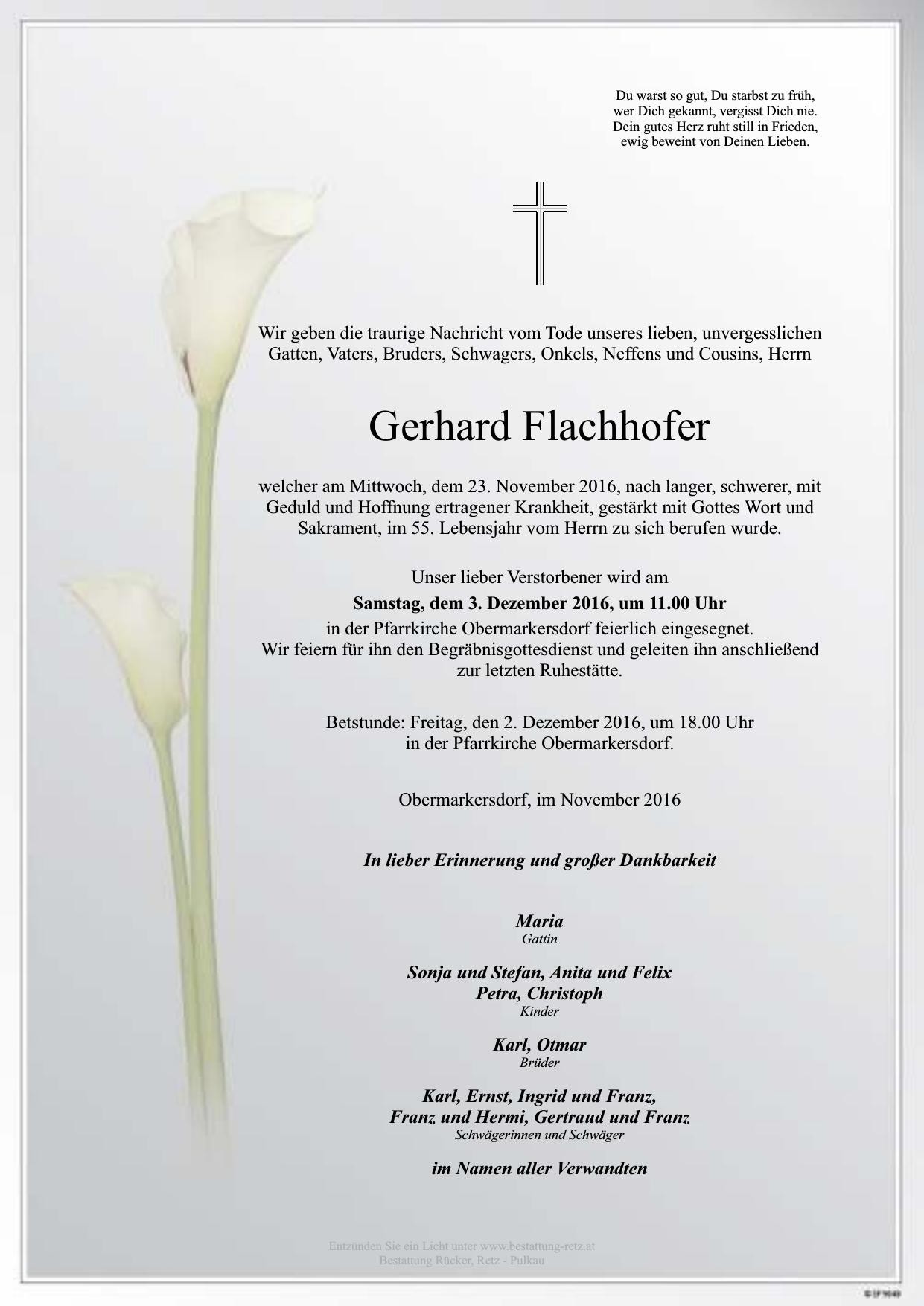 Traueranzeige von Gerhard Flachhofer