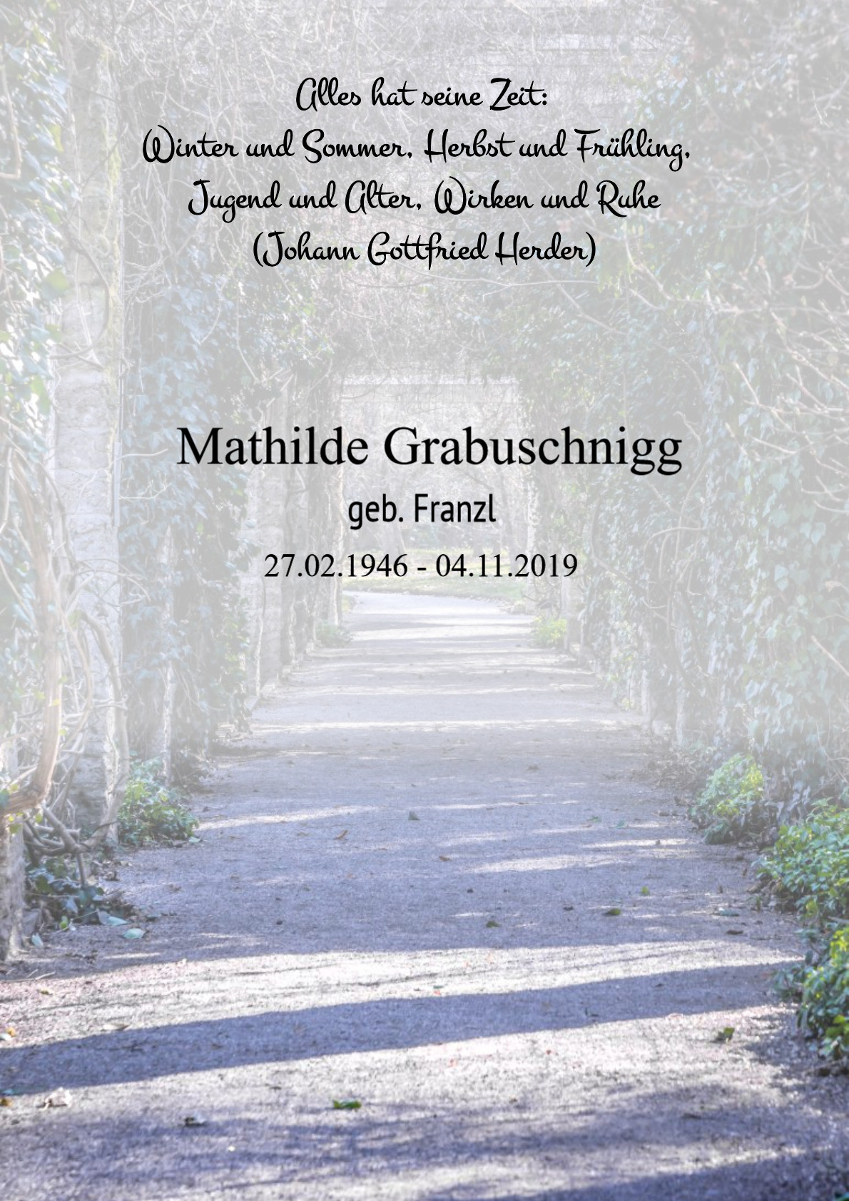 Traueranzeige von Mathilde Grabuschnigg
