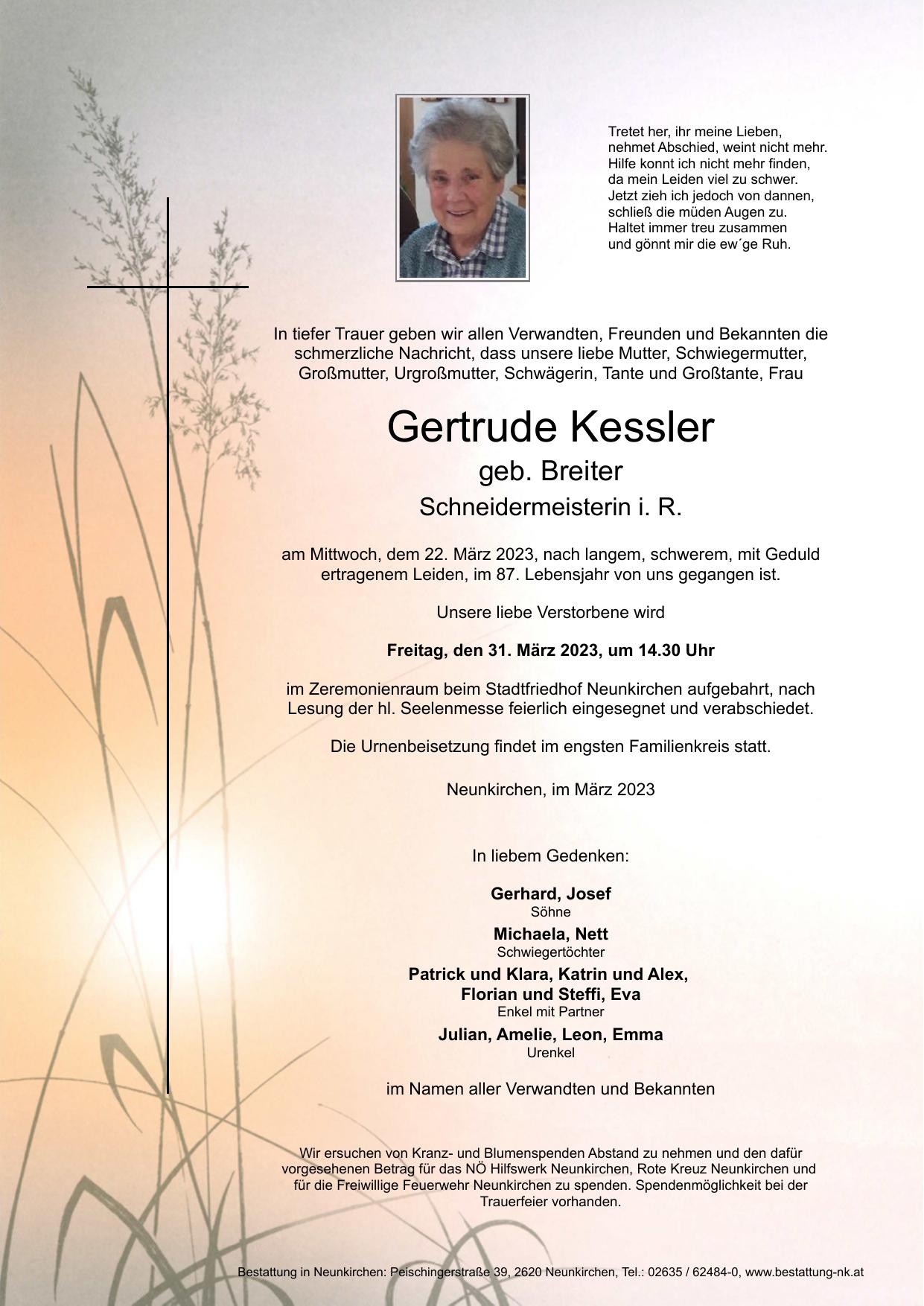 Traueranzeige von Gertrude Kessler