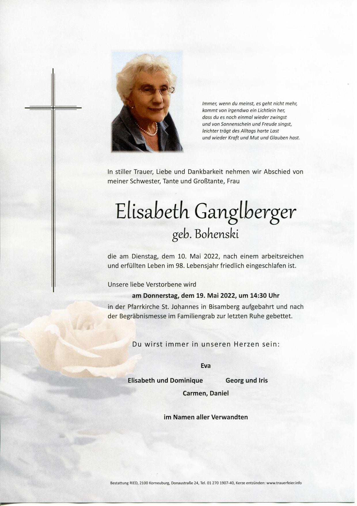 Traueranzeige von Elisabeth Ganglberger