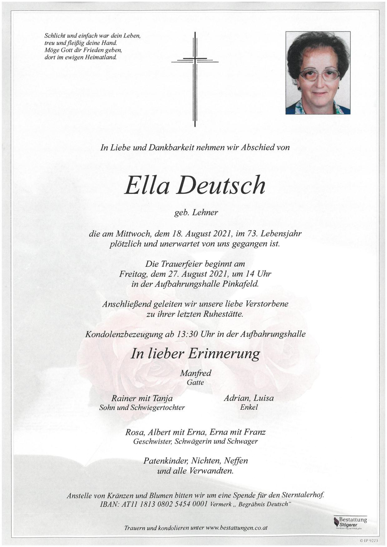 Traueranzeige von Ella Deutsch