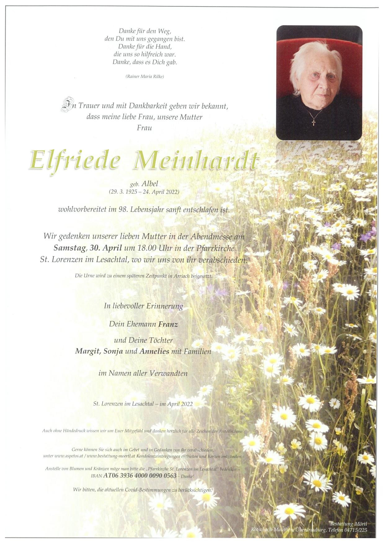 Traueranzeige von Elfriede Meinhardt