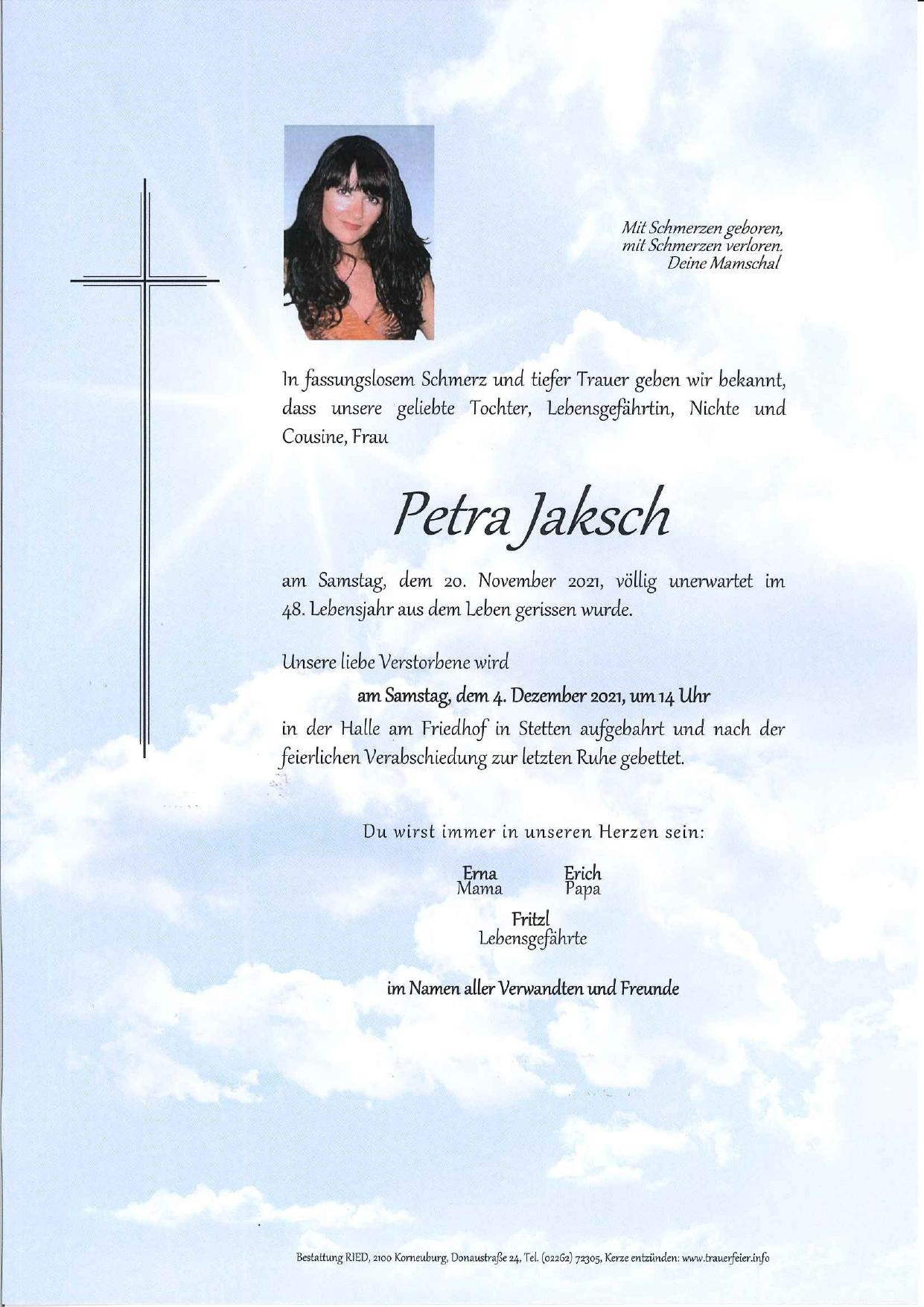 Traueranzeige von Petra Jaksch