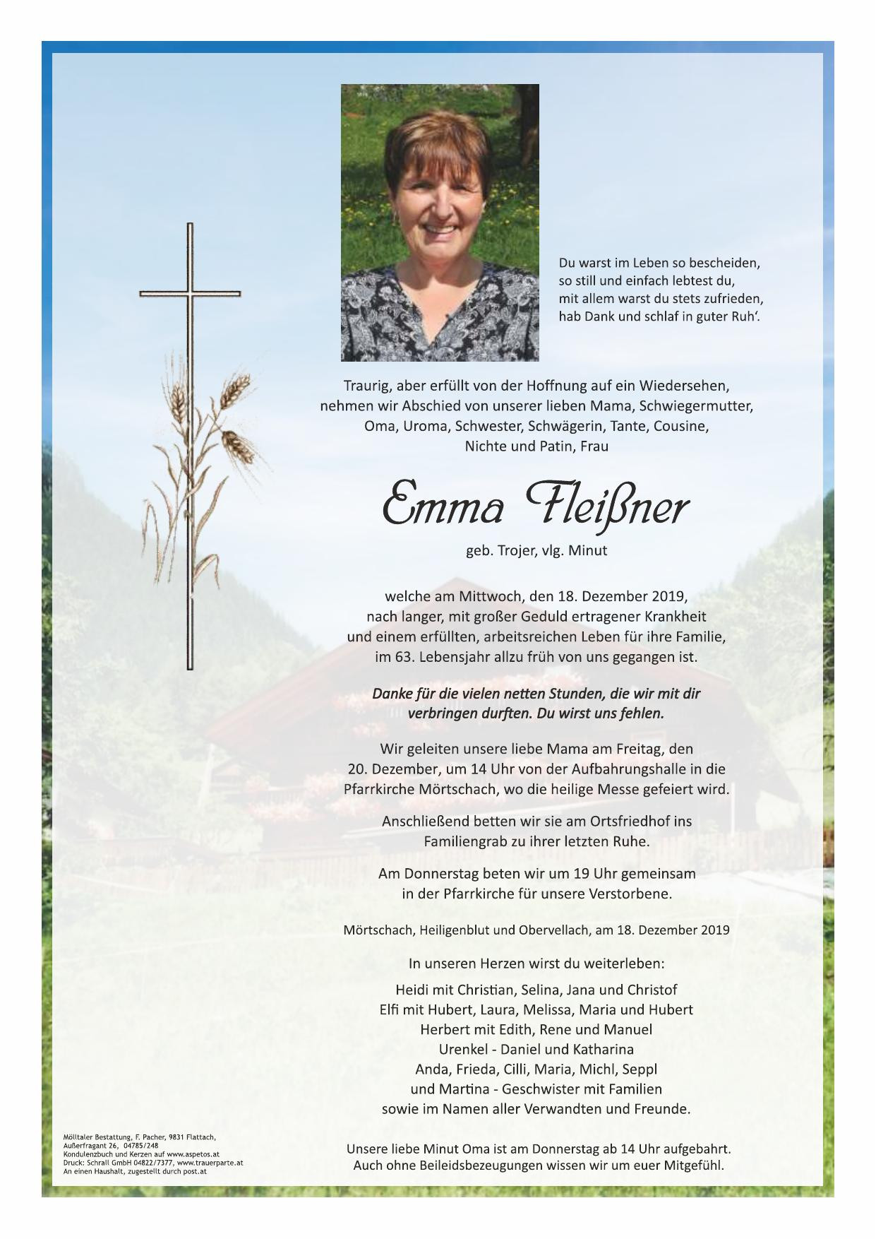 Traueranzeige von Emma Fleißner