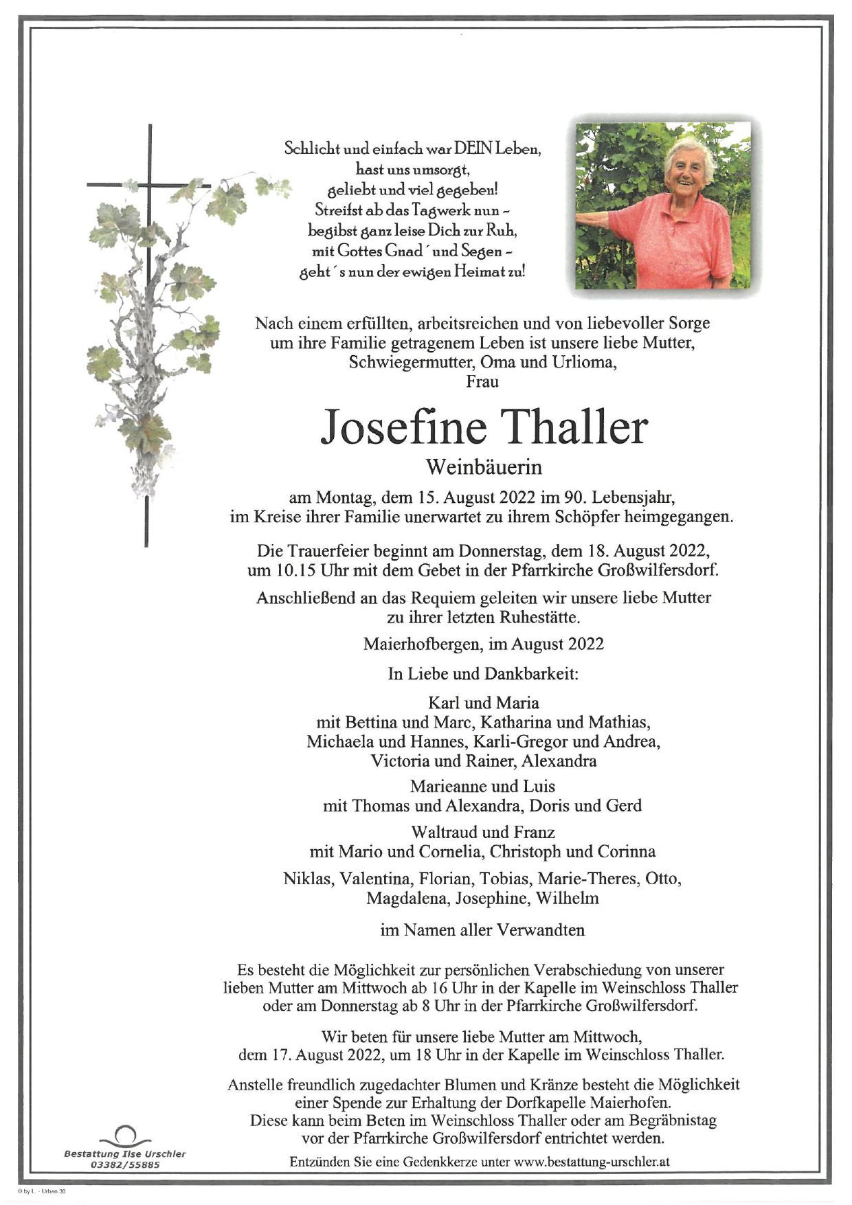 Traueranzeige von Josefine Thaller