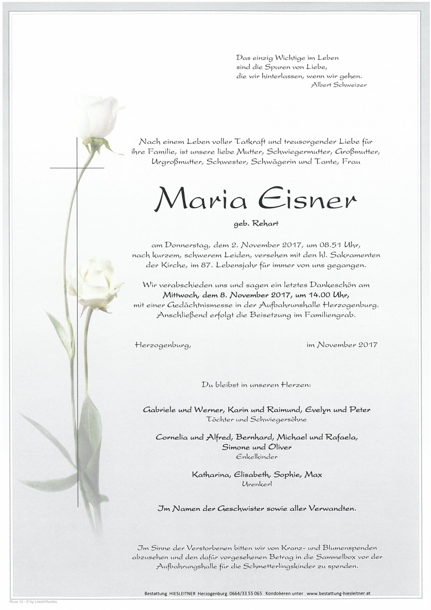 Traueranzeige von Maria Eisner