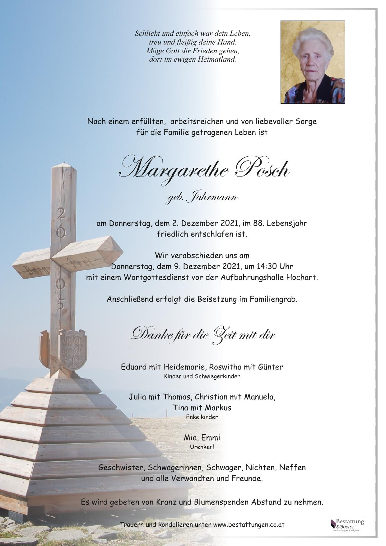 Traueranzeige von Margarethe Posch