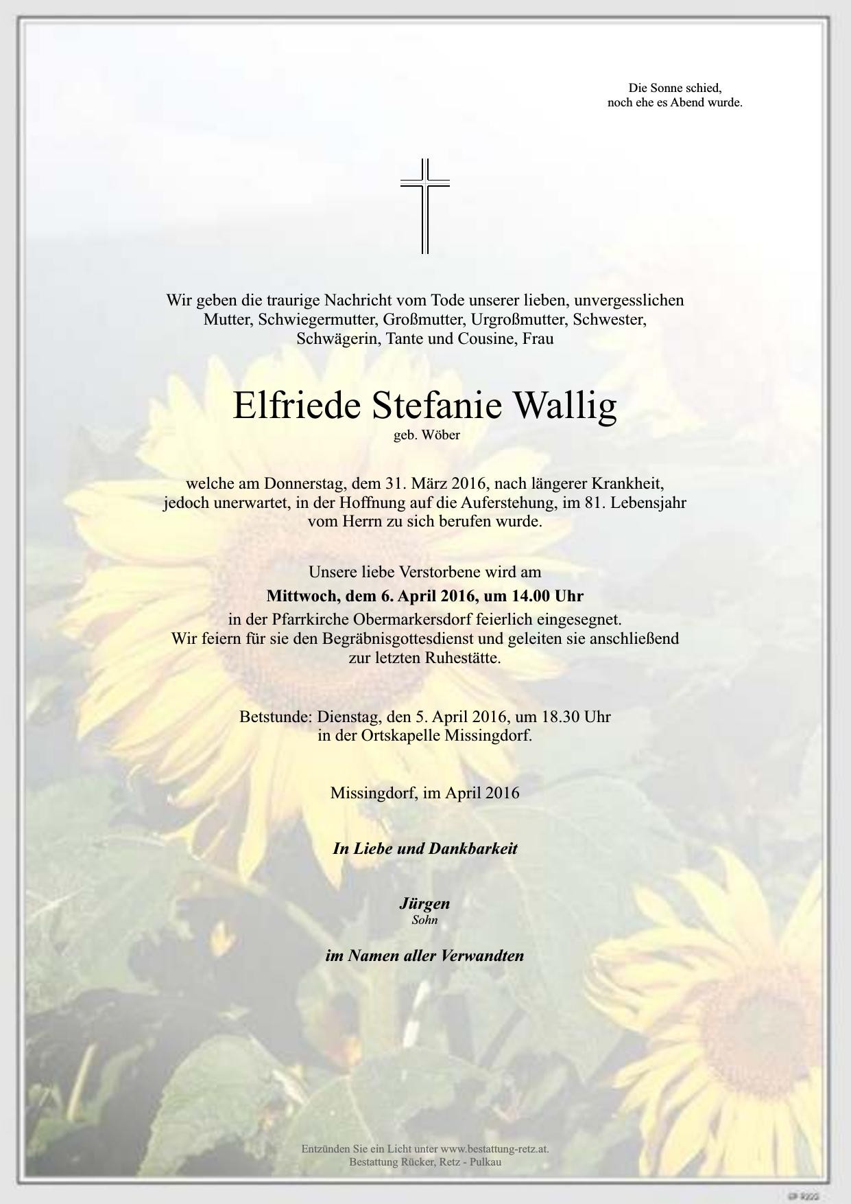 Traueranzeige von Elfriede Wallig