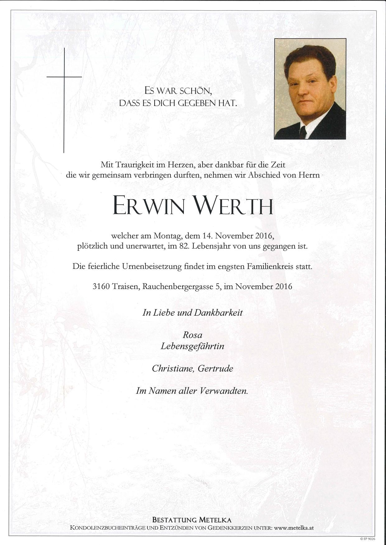 Traueranzeige von Erwin Werth