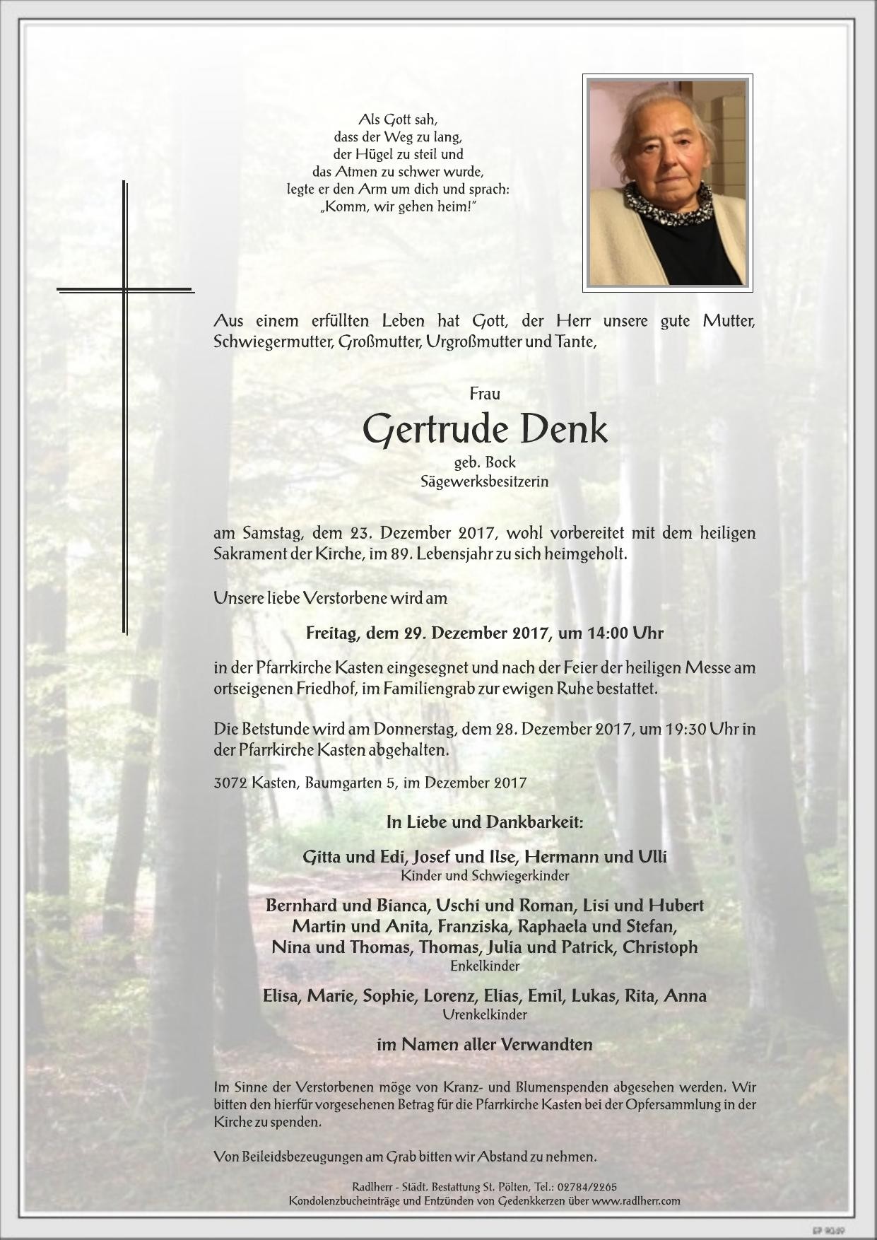 Traueranzeige von Gertrude Denk