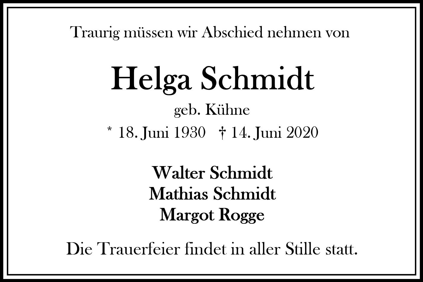 Traueranzeige von Helga Schmidt