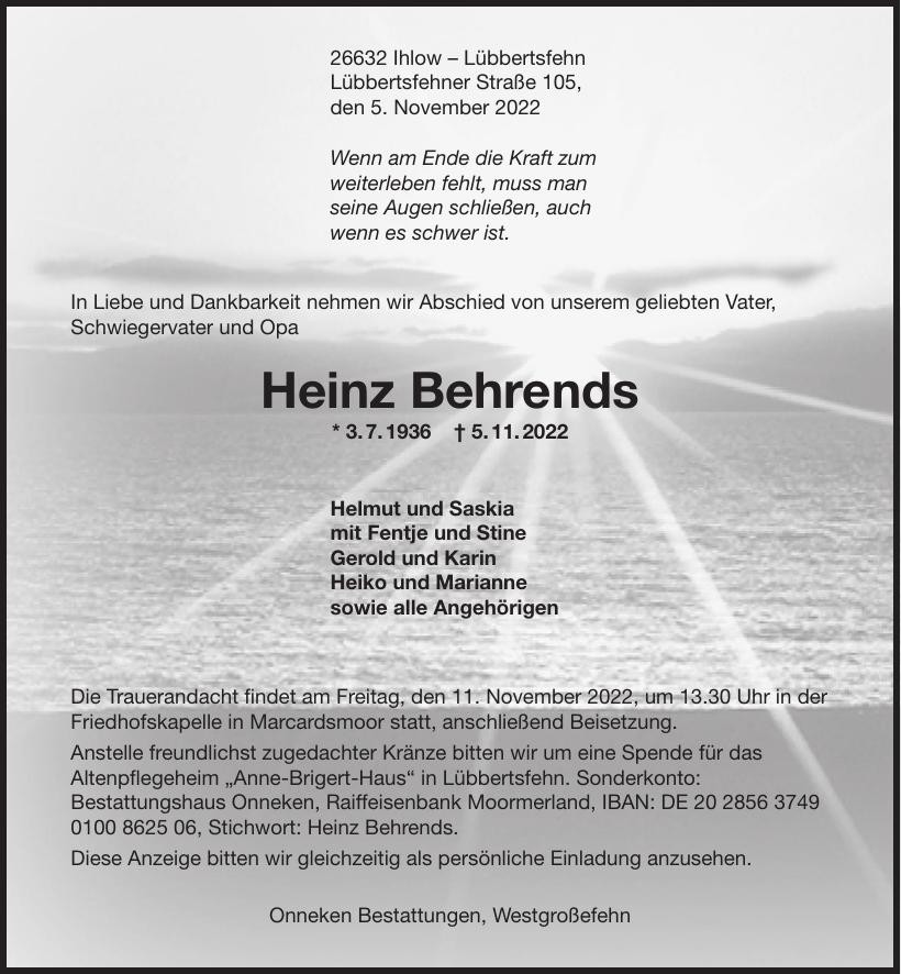 Traueranzeige von Heinz Behrends