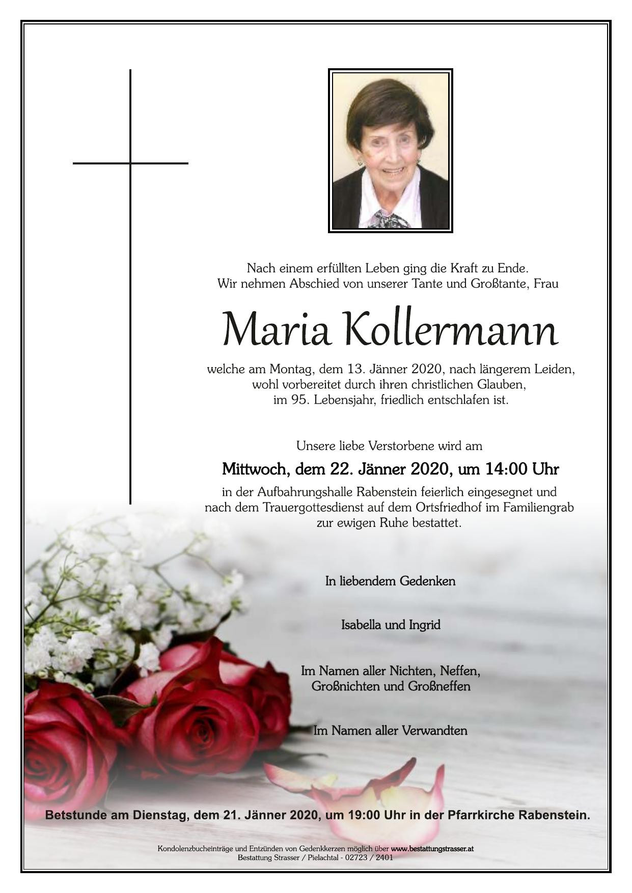 Traueranzeige von Maria Kollermann
