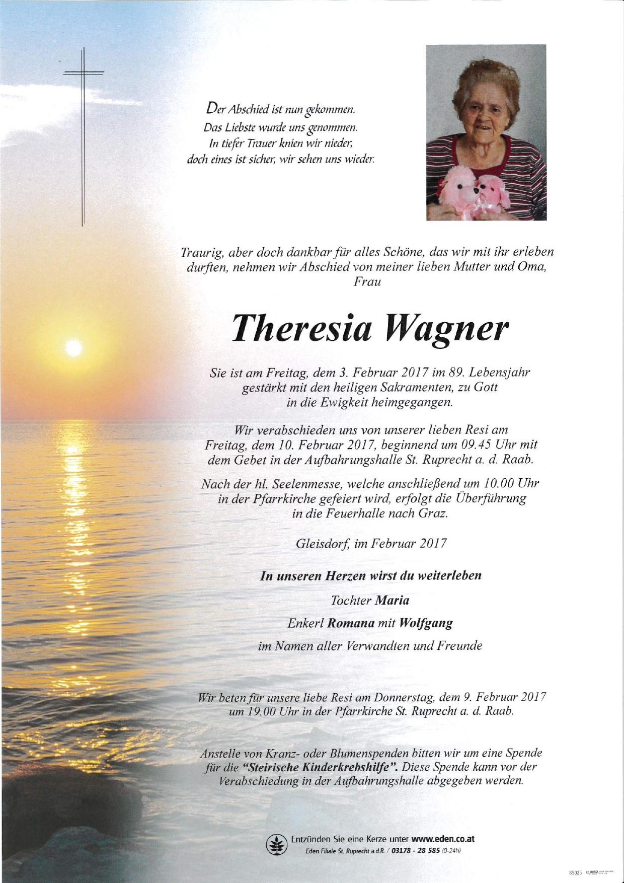 Traueranzeige von Theresia Wagner