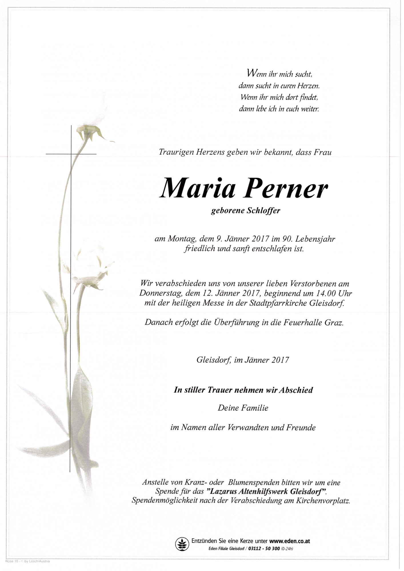Traueranzeige von Maria Perner