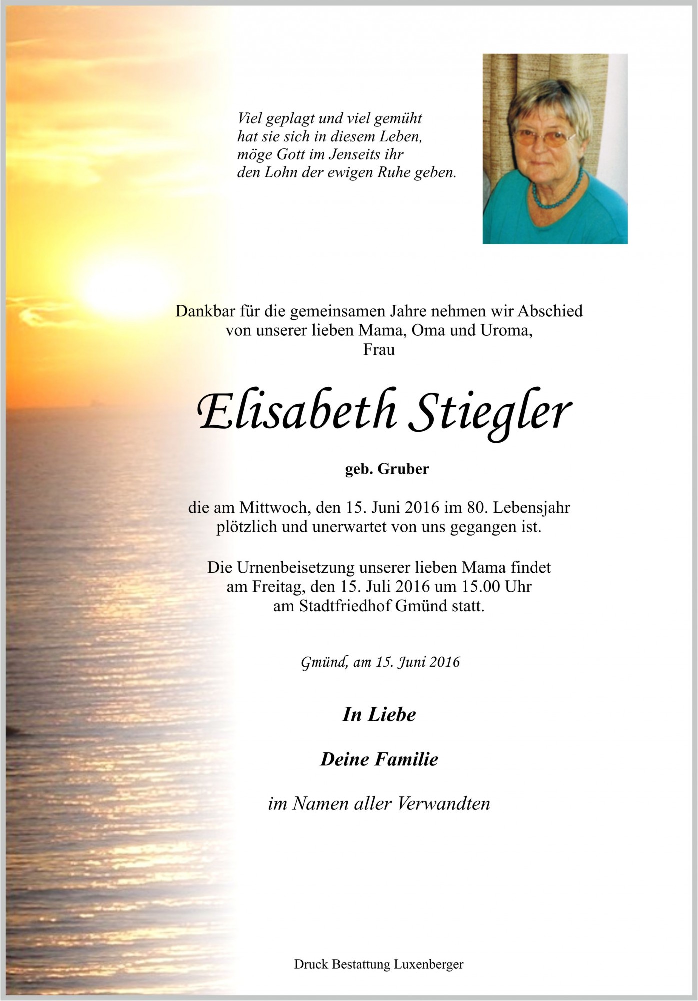 Traueranzeige von Elisabeth Stiegler