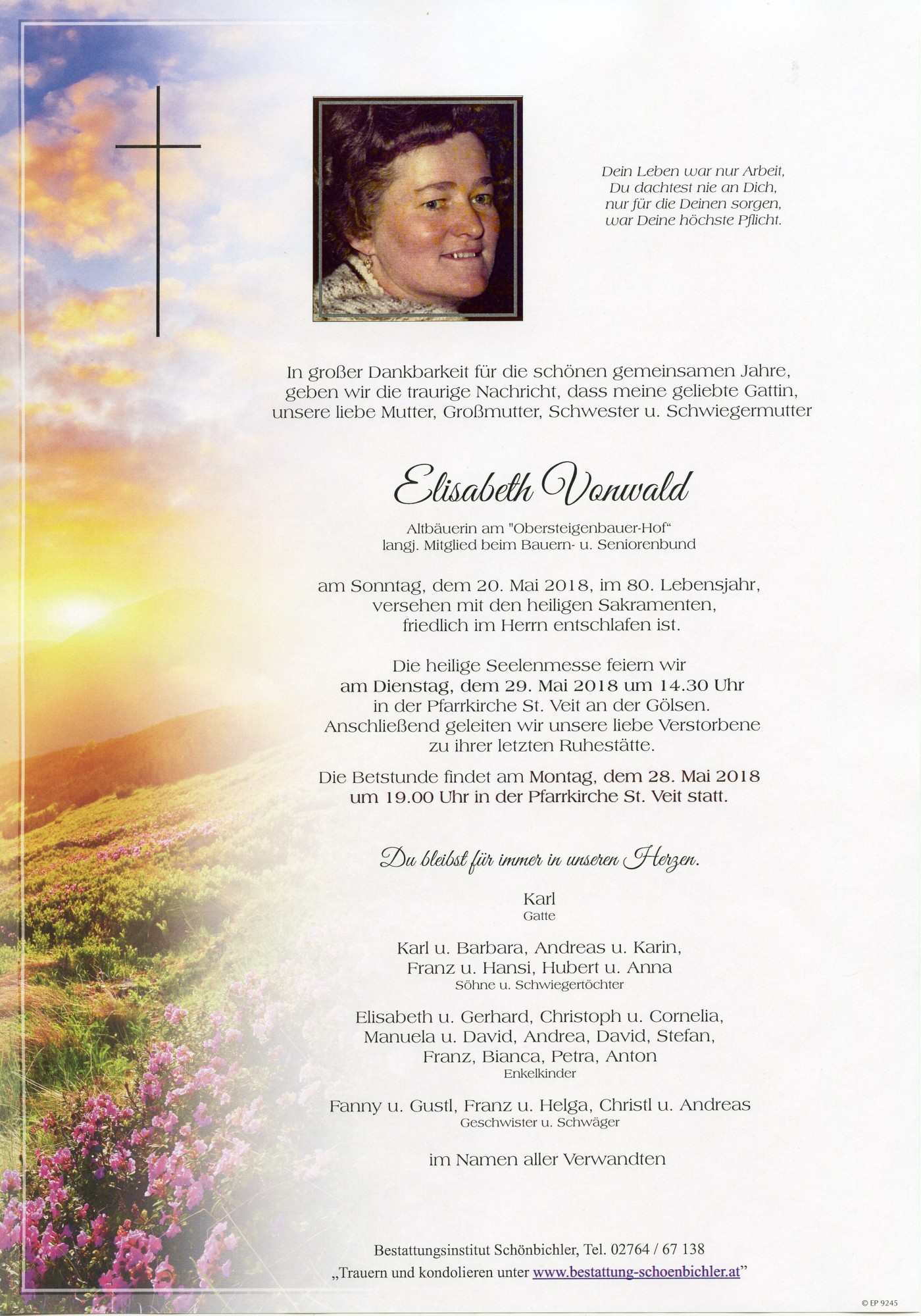 Traueranzeige von Elisabeth Vonwald