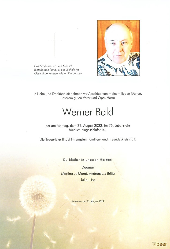 Traueranzeige von Werner Bald