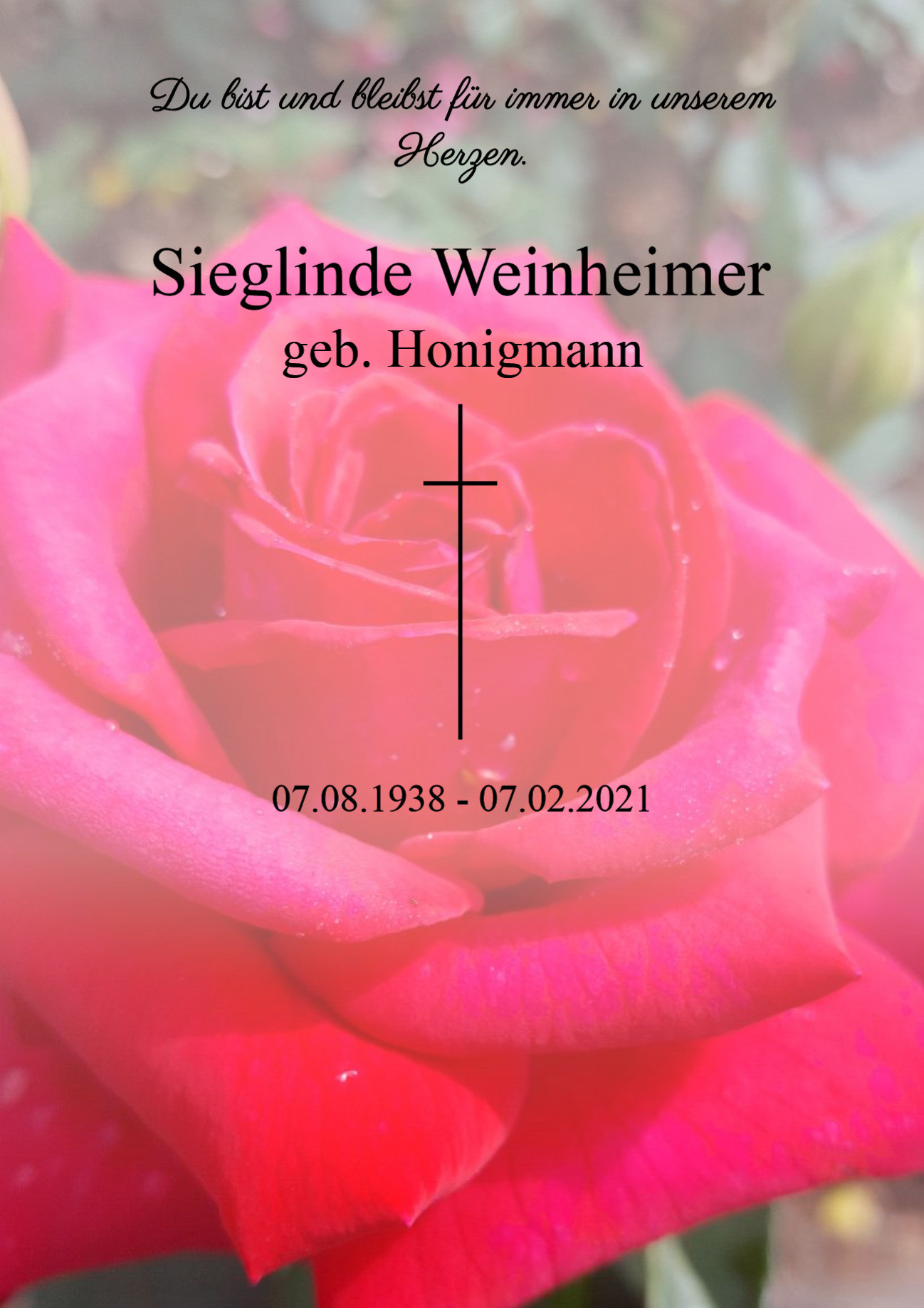 Traueranzeige von Sieglinde Weinheimer