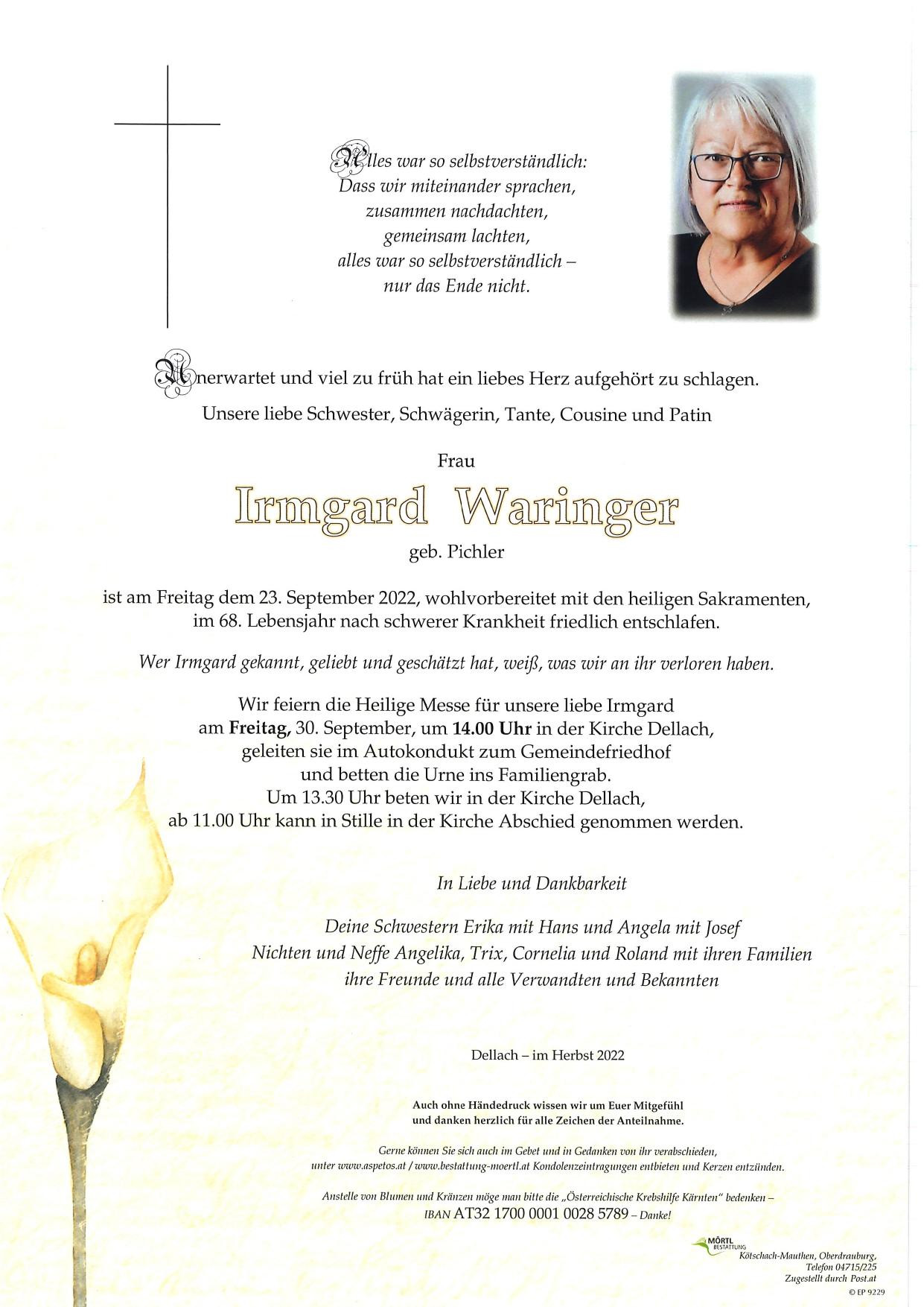 Traueranzeige von Irmgard Waringer