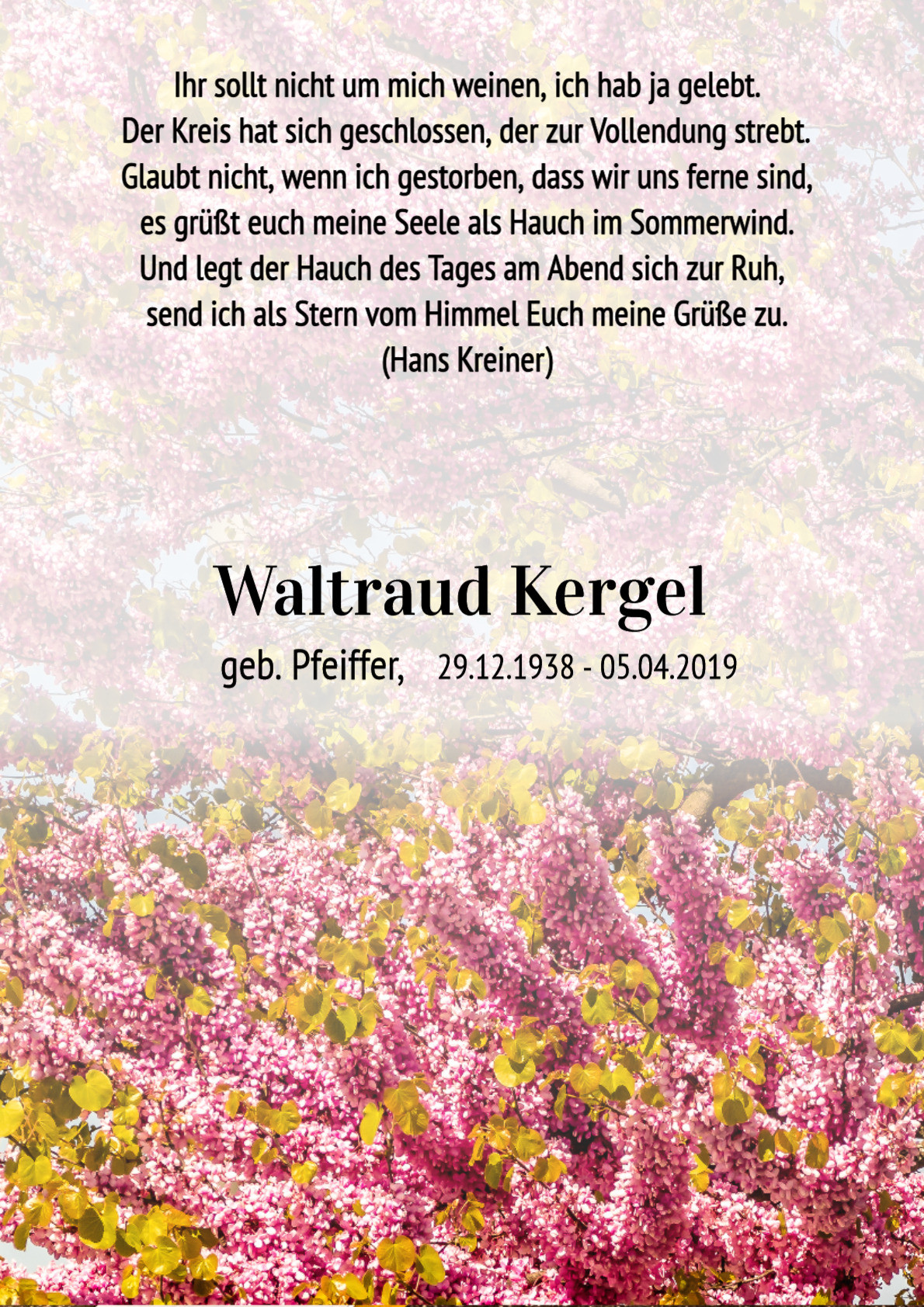 Traueranzeige von Waltraud Kergel