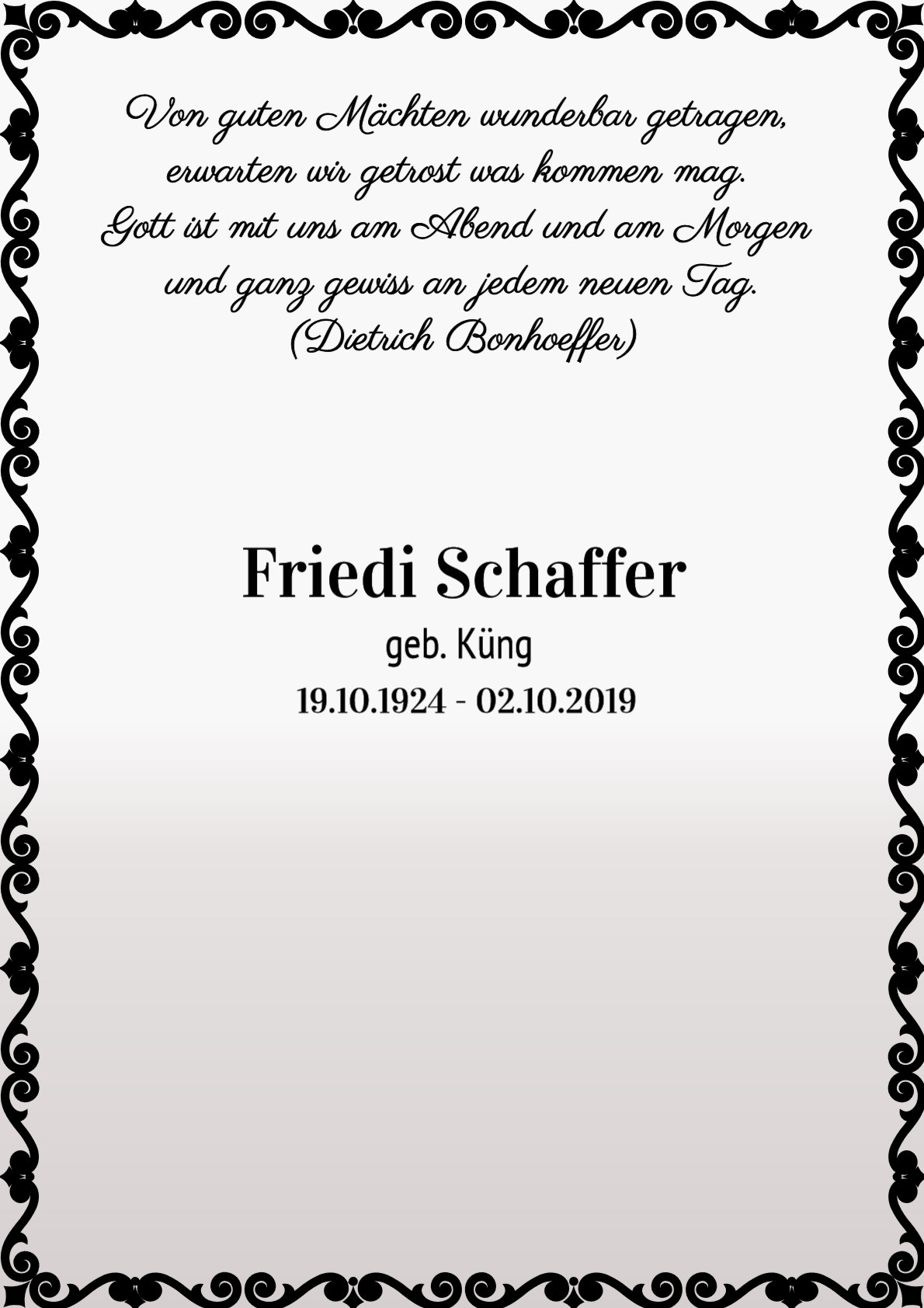 Traueranzeige von Friedi Schaffer
