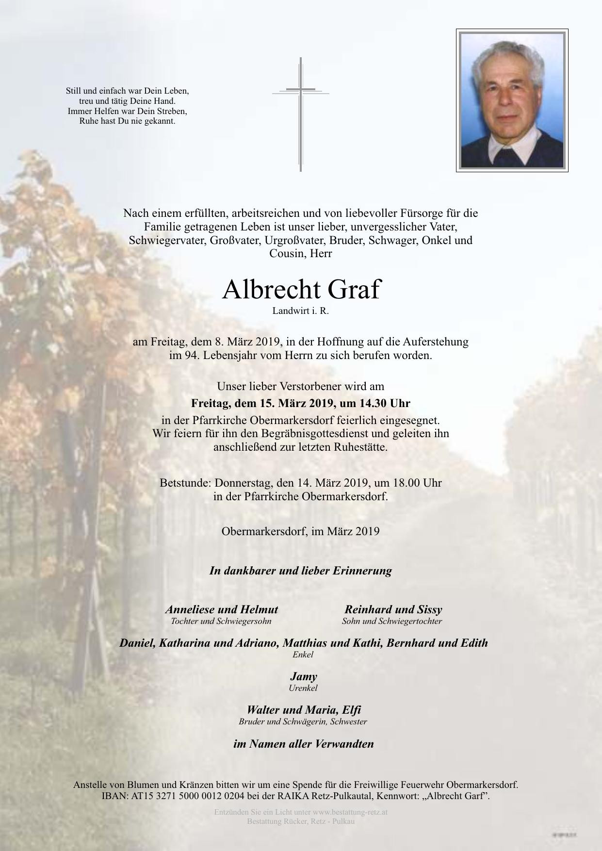 Traueranzeige von Albrecht Graf