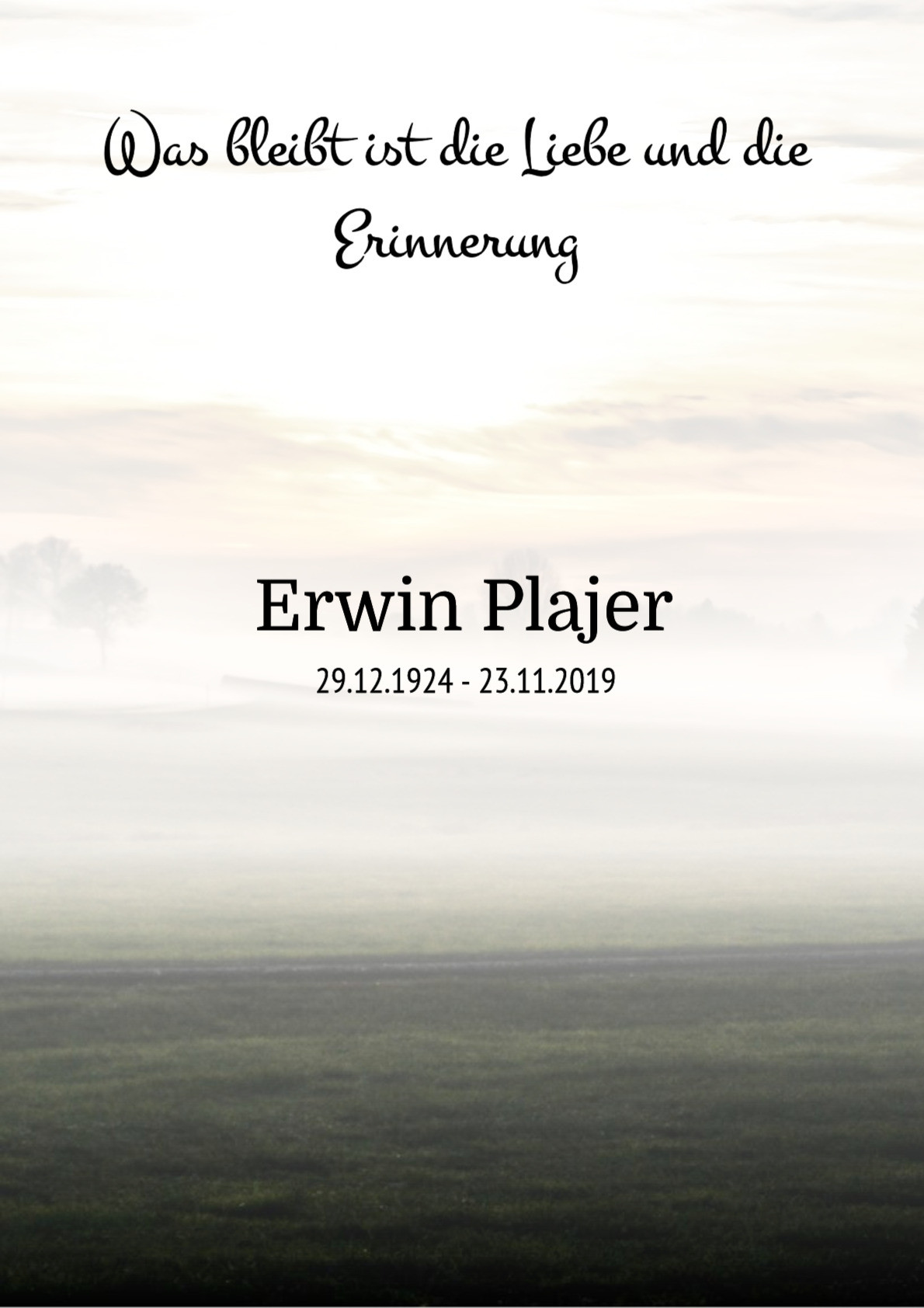 Traueranzeige von Erwin Plajer