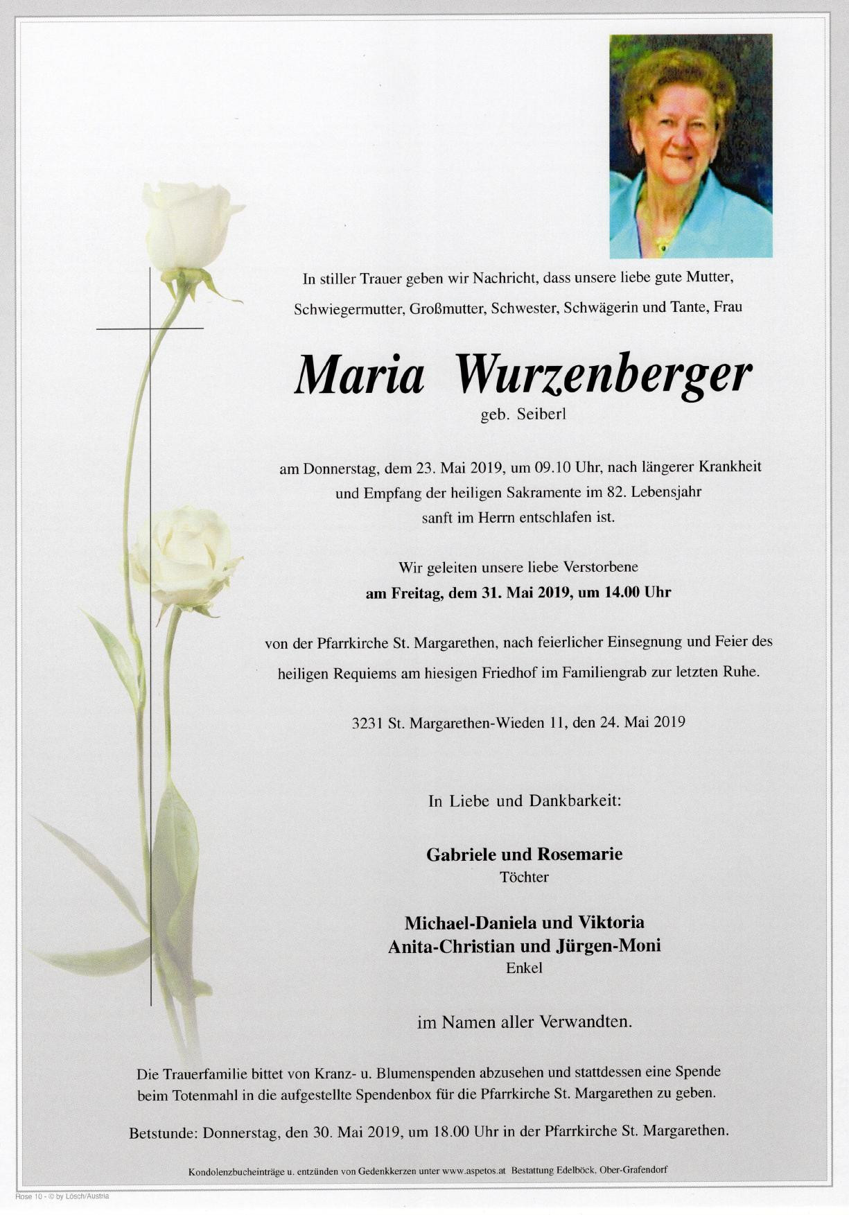 Traueranzeige von Maria Wurzenberger
