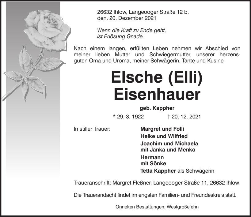 Traueranzeige von Elsche Eisenhauer