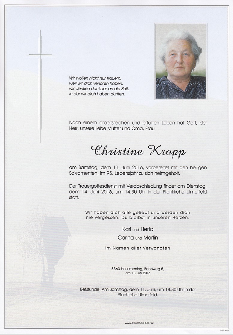 Traueranzeige von Christine Kropp
