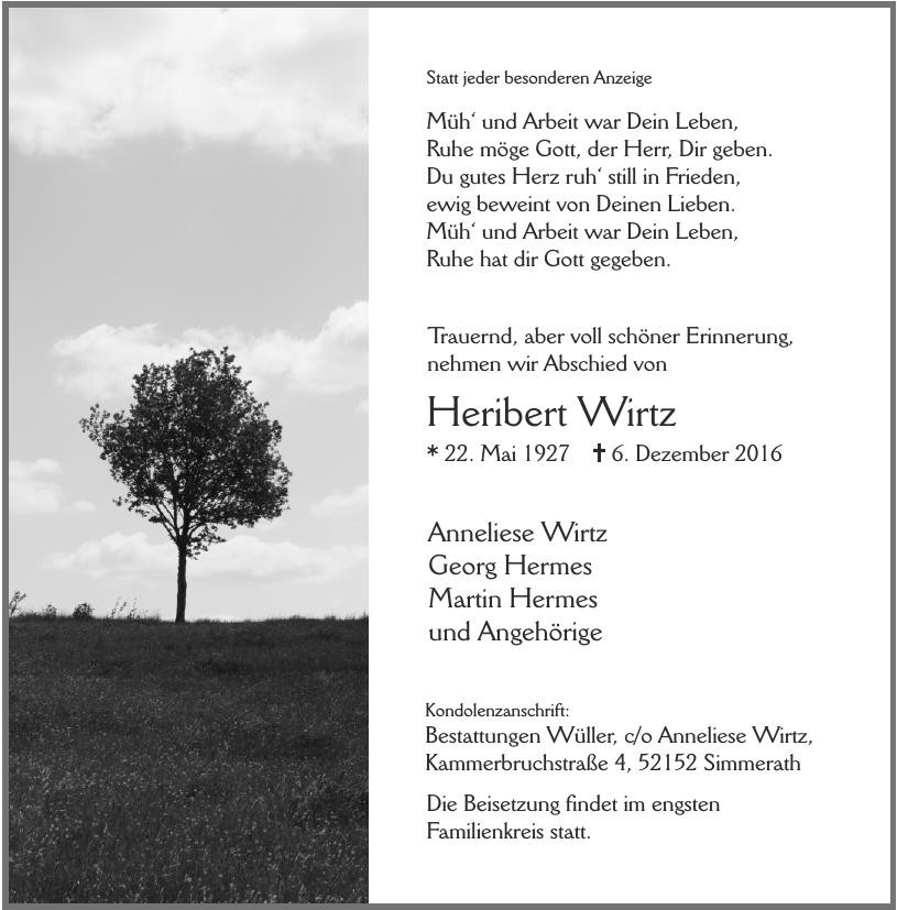 Traueranzeige von Heribert Wirtz