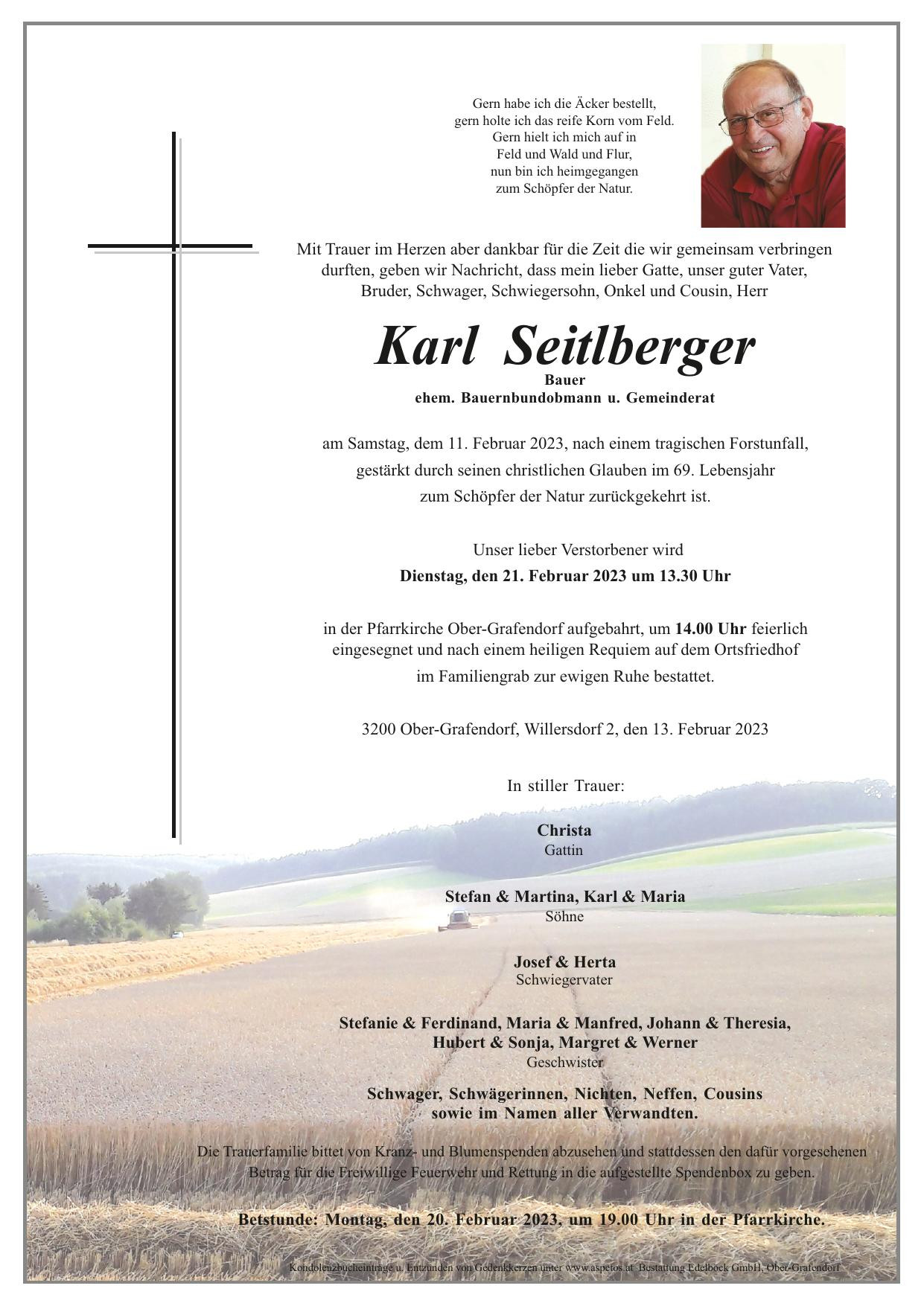 Traueranzeige von Karl Seitlberger
