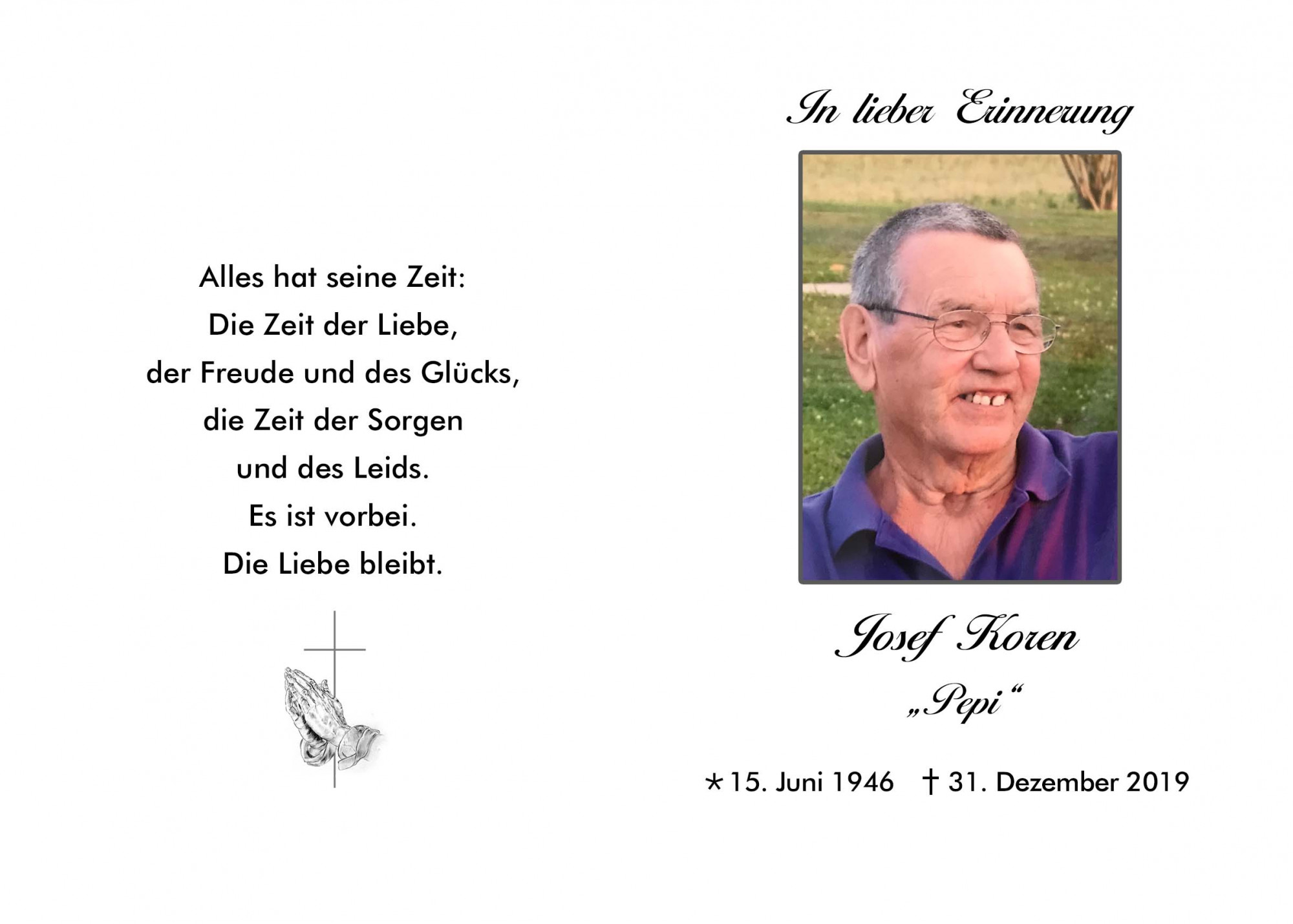 Traueranzeige von Josef Koren