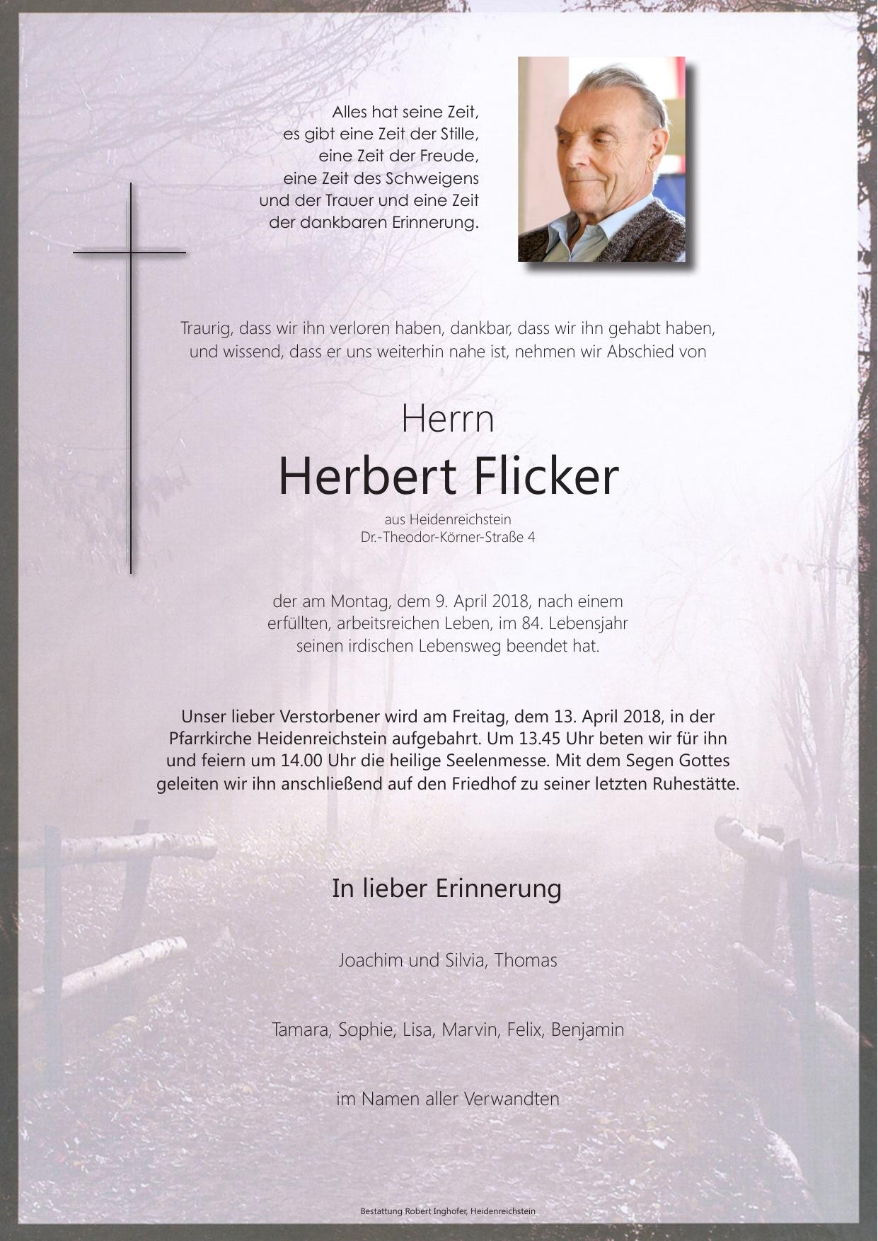 Traueranzeige von Herbert Flicker