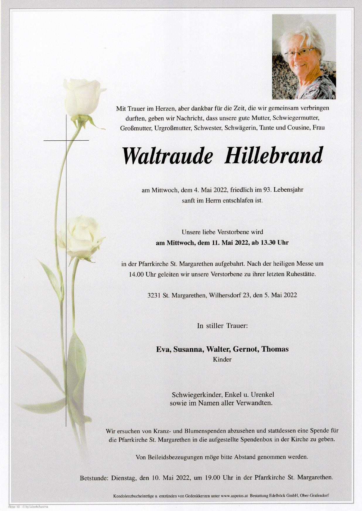 Traueranzeige von Waltraude Hillebrand