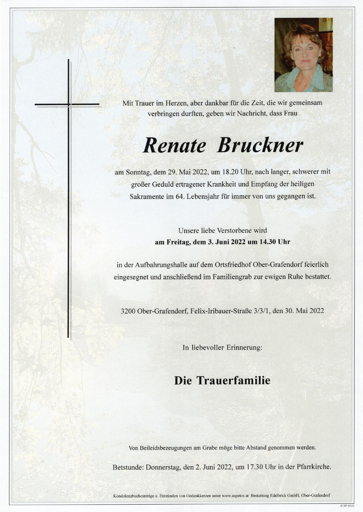 Traueranzeige von Renate Bruckner