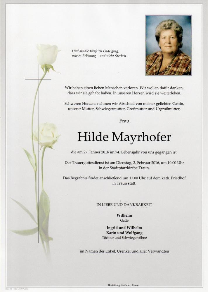 Traueranzeige von Hilde Mayrhofer