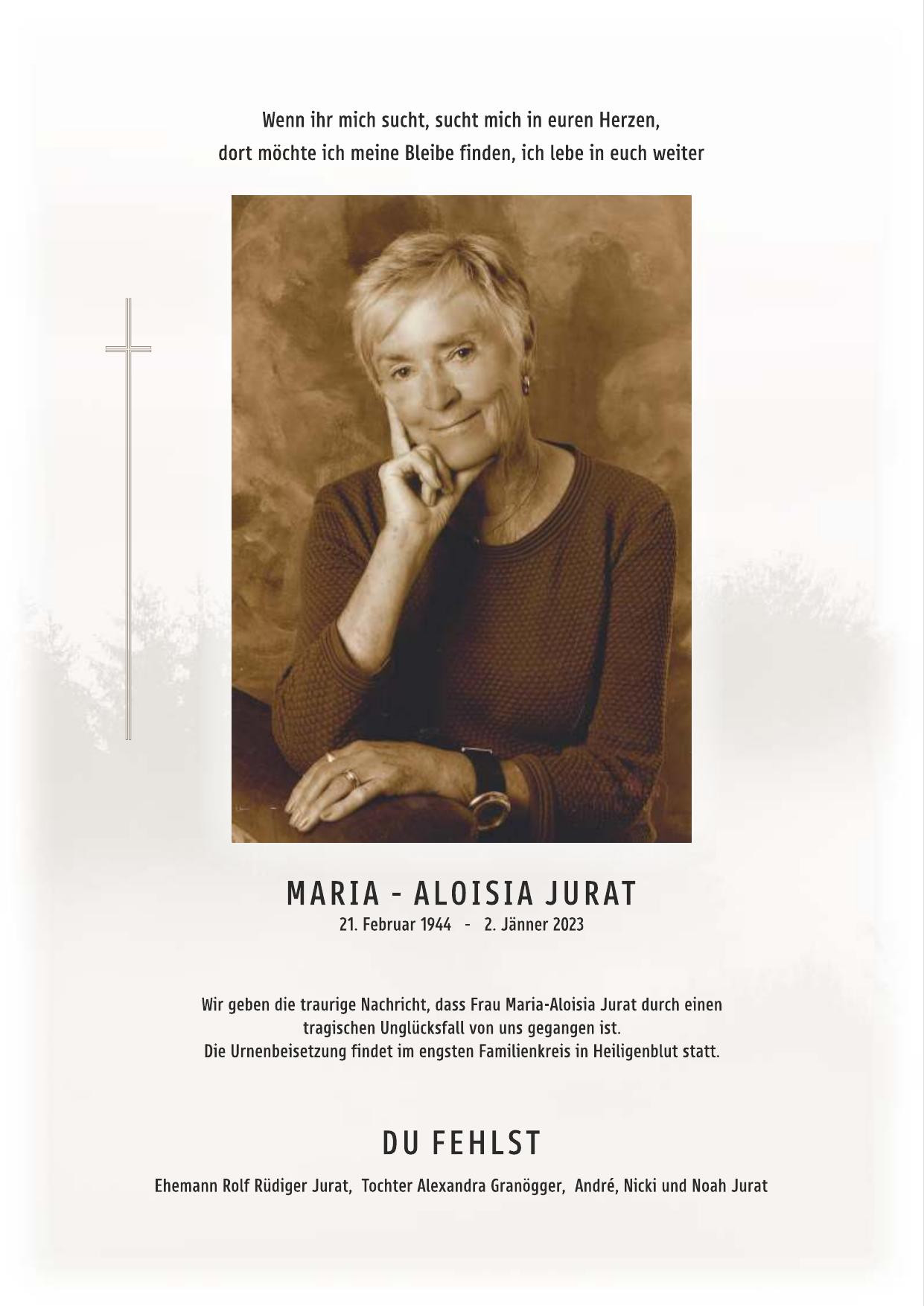 Traueranzeige von Maria - Aloisia Jurat