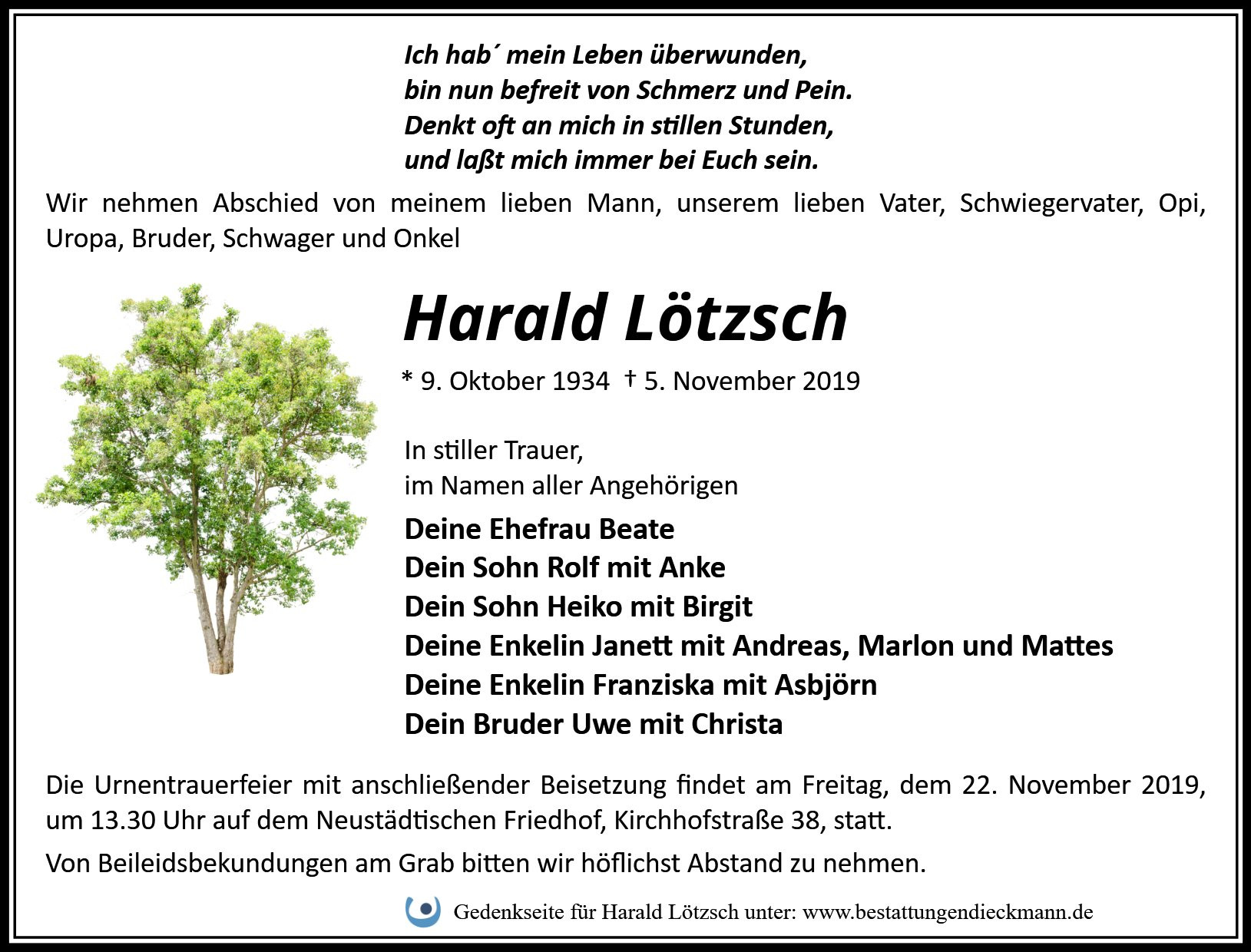 Traueranzeige von Harald Lötzsch