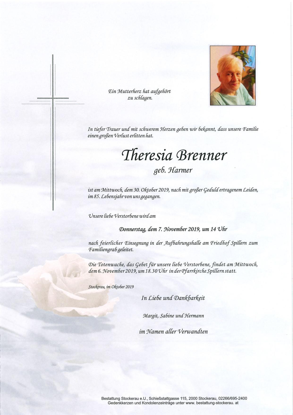 Traueranzeige von Theresia Brenner
