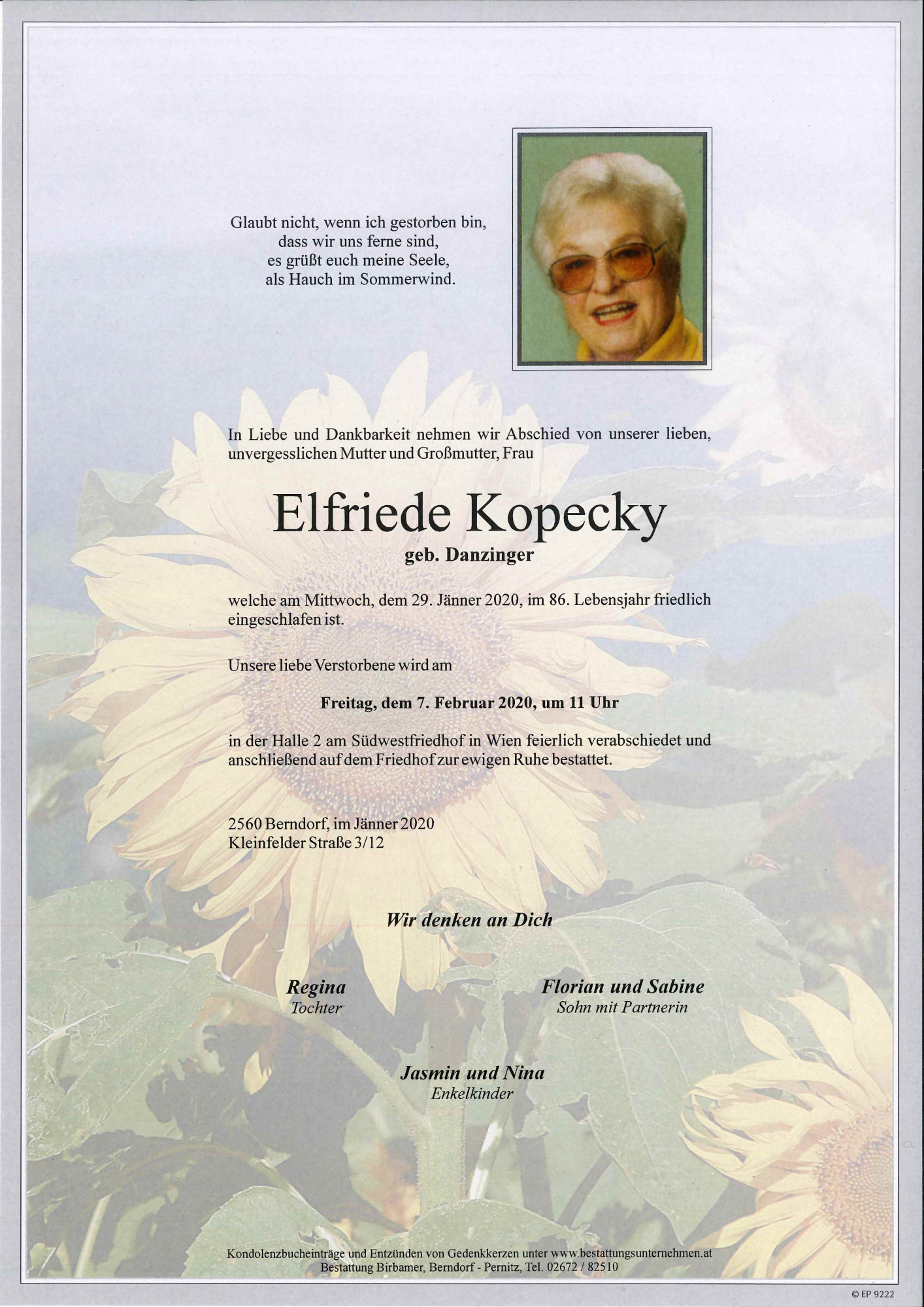 Traueranzeige von Elfriede Kopecky