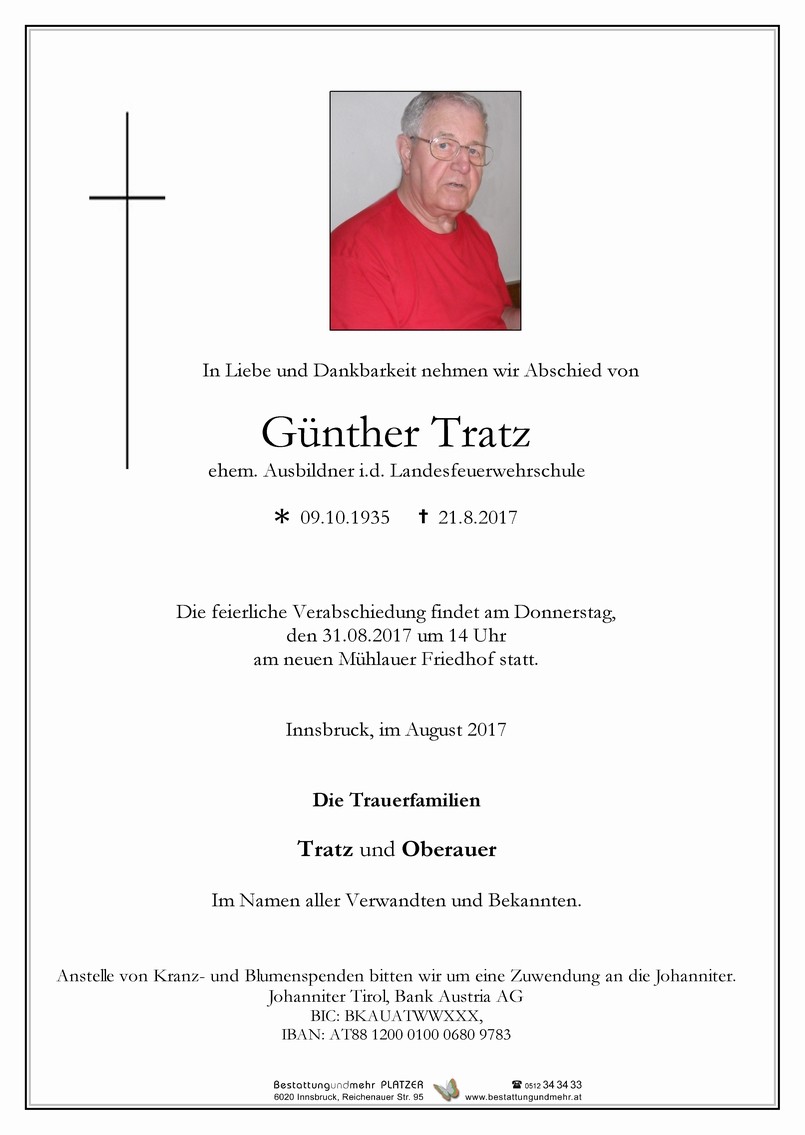 Traueranzeige von Günther Tratz