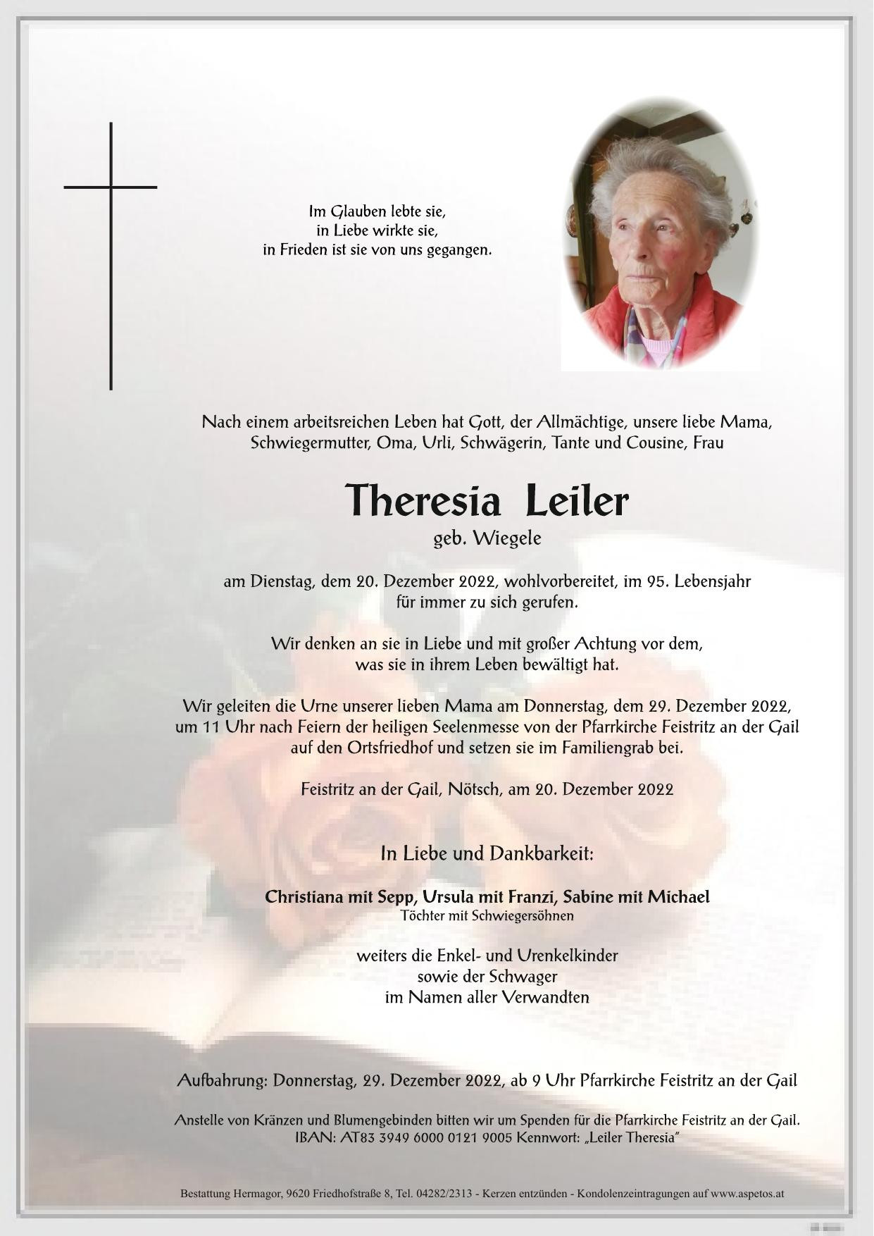 Traueranzeige von Theresia Leiler