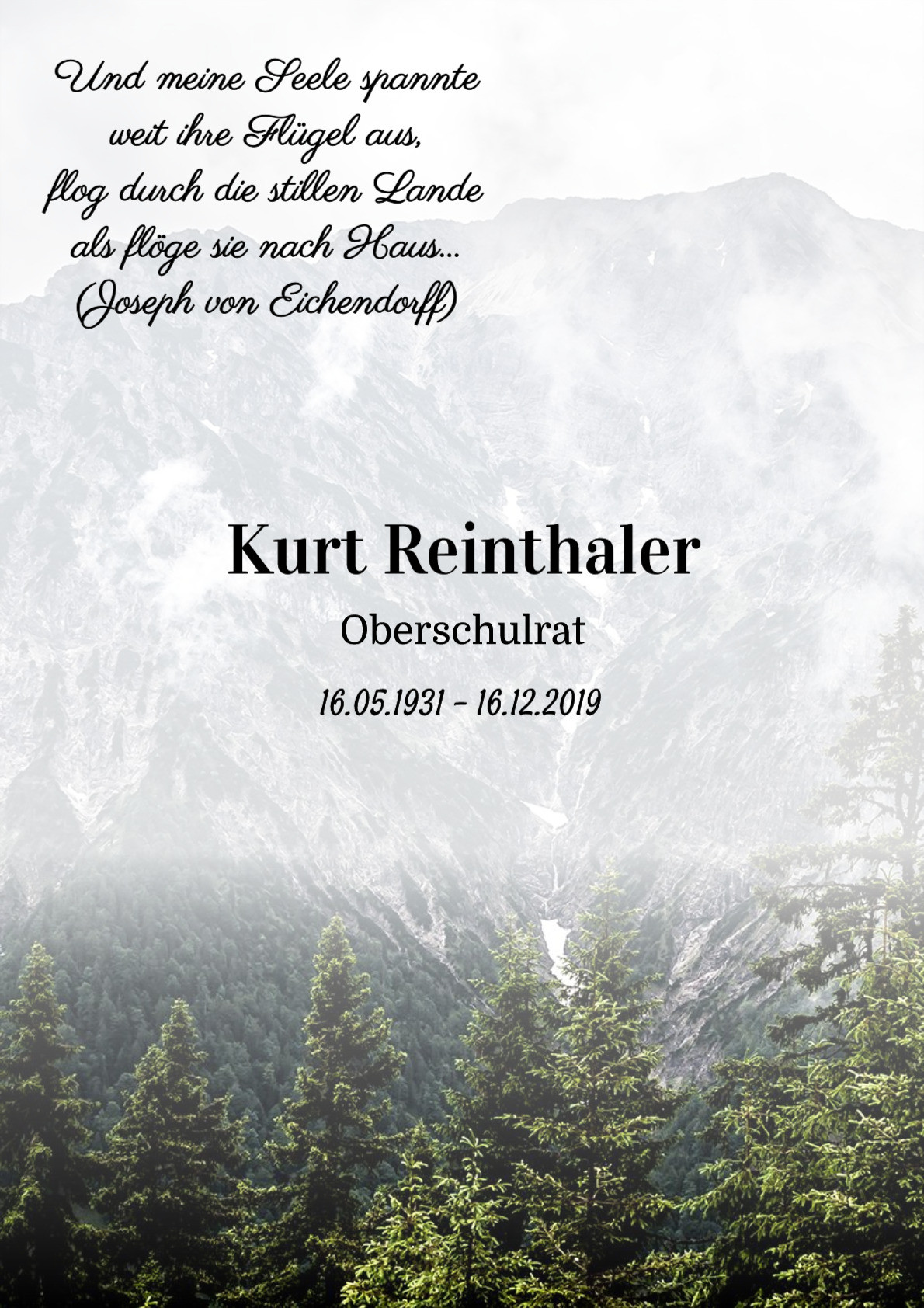 Traueranzeige von Kurt Reinthaler