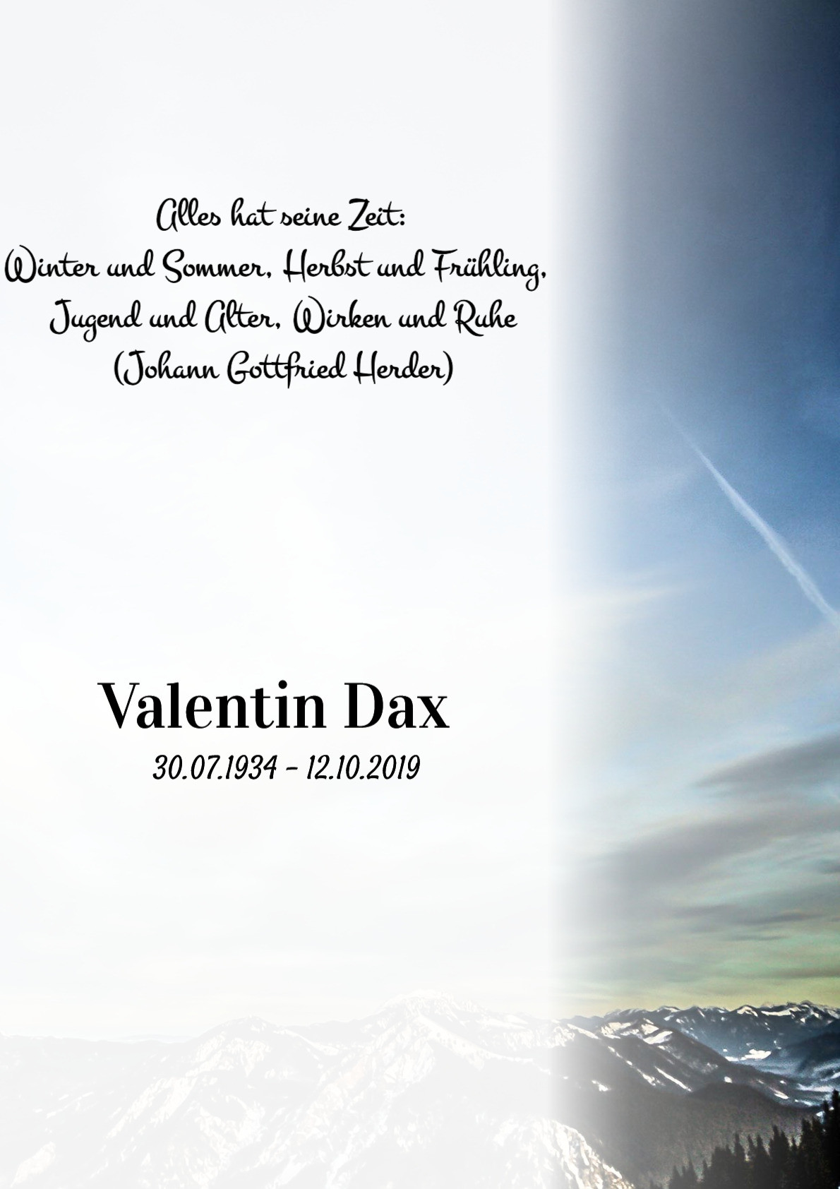 Traueranzeige von Valentin Dax