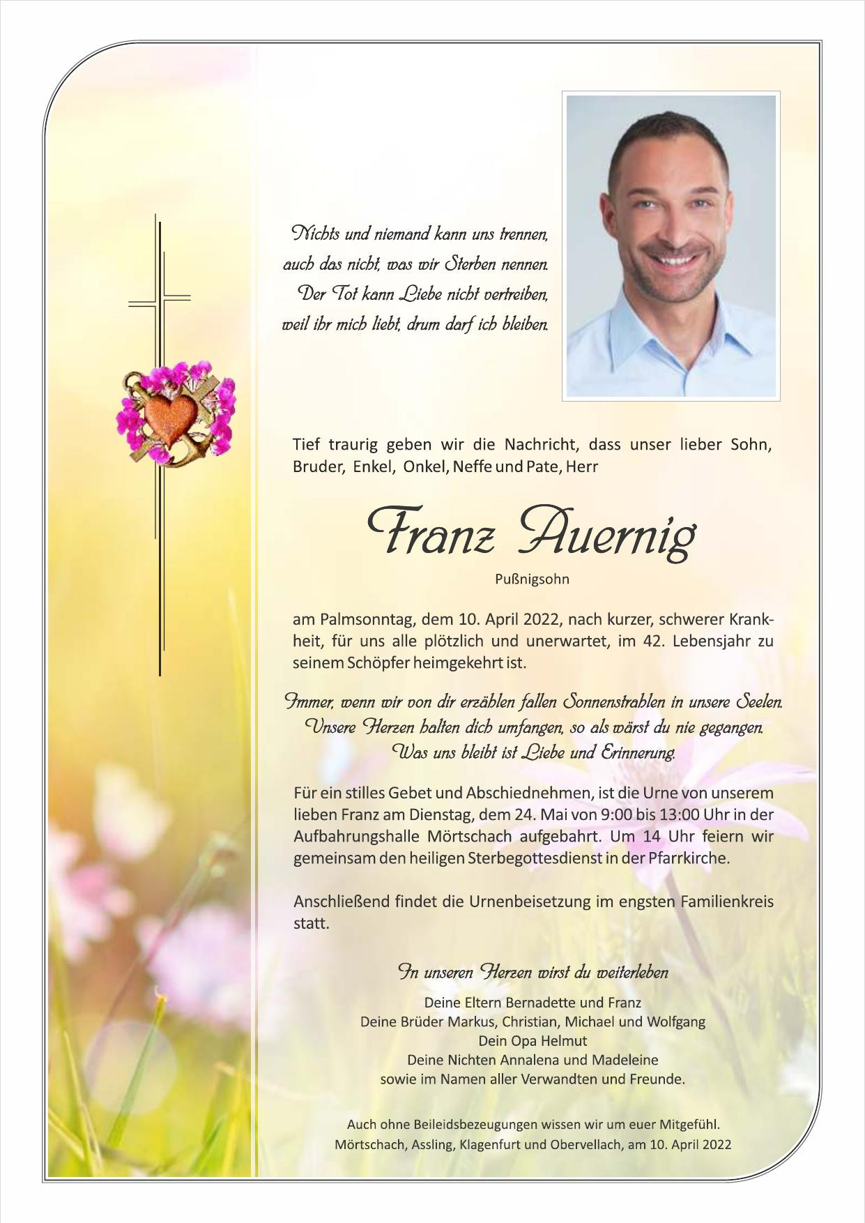 Traueranzeige von Franz Auernig
